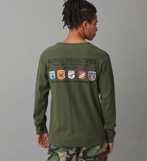 ALPHA(アルファ)のヘリンボーンバックプリント長袖Tシャツ|トップス/Tシャツ/カットソー/メンズ|グリーン