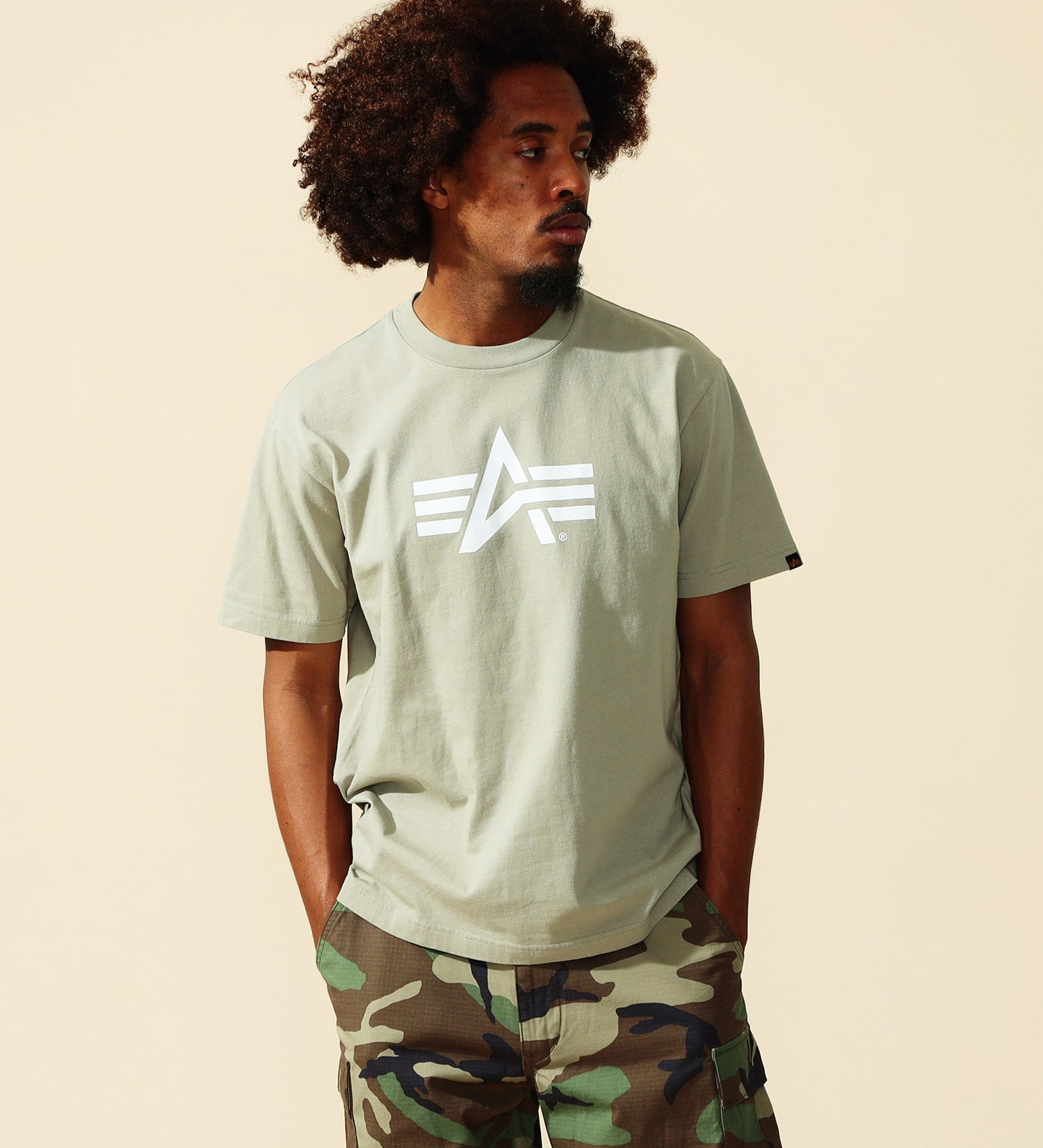 ALPHA(アルファ)のAマークロゴプリントTシャツ 半袖|トップス/Tシャツ/カットソー/メンズ|カーキ