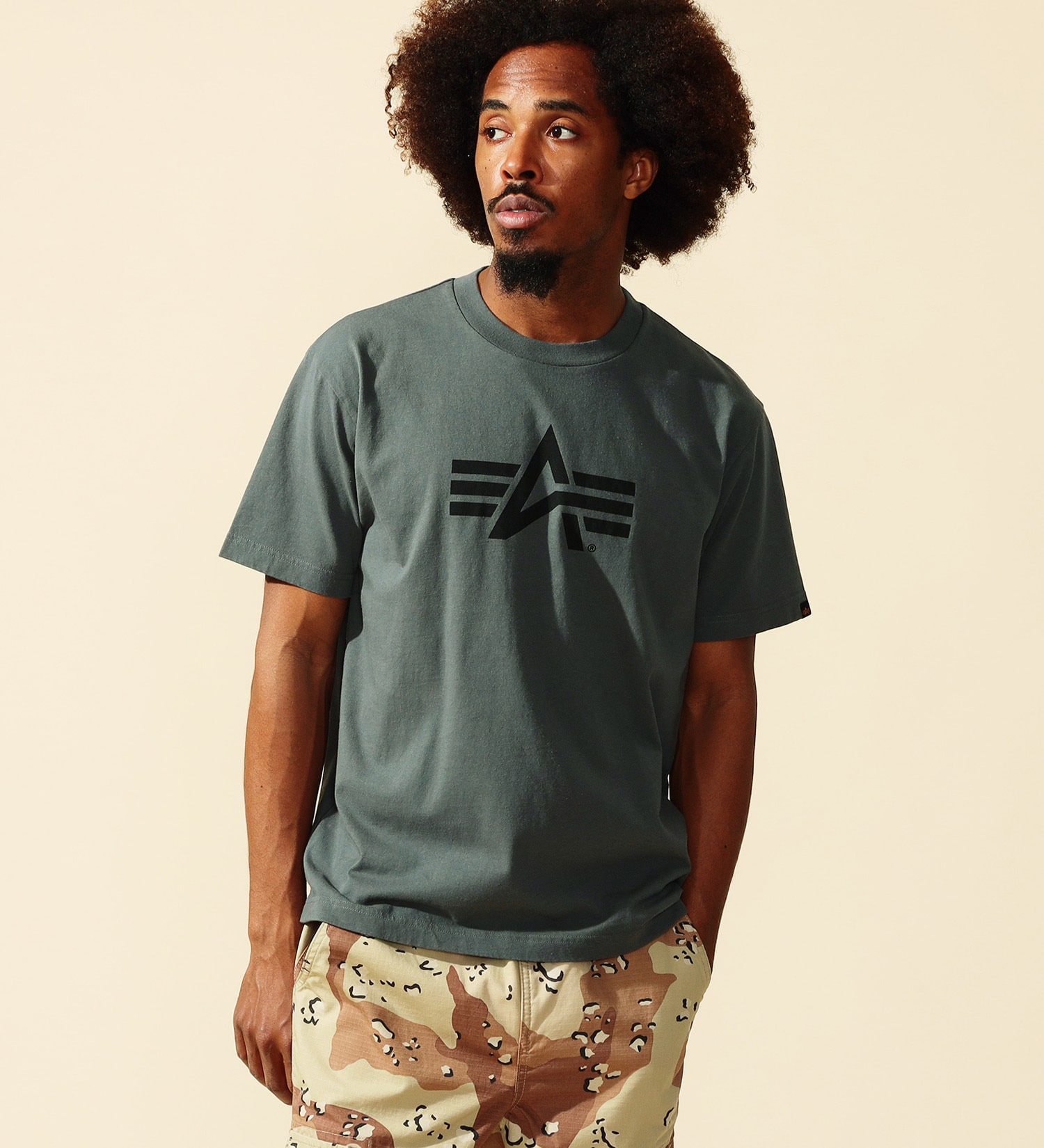 ALPHA(アルファ)のAマークロゴプリントTシャツ 半袖|トップス/Tシャツ/カットソー/メンズ|グレー