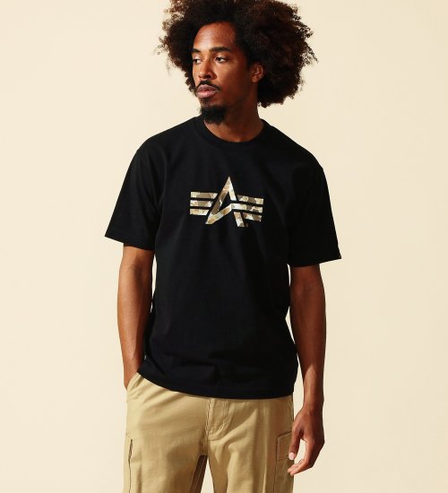 ALPHA(アルファ)のAマークロゴプリントTシャツ 半袖 (ブラウンフロッグスキンカモ)|トップス/Tシャツ/カットソー/メンズ|ブラック
