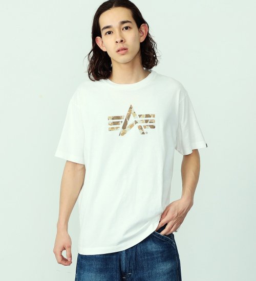 ALPHA(アルファ)のAマークロゴプリントTシャツ 半袖 (ブラウンフロッグスキンカモ)|トップス/Tシャツ/カットソー/メンズ|ホワイト