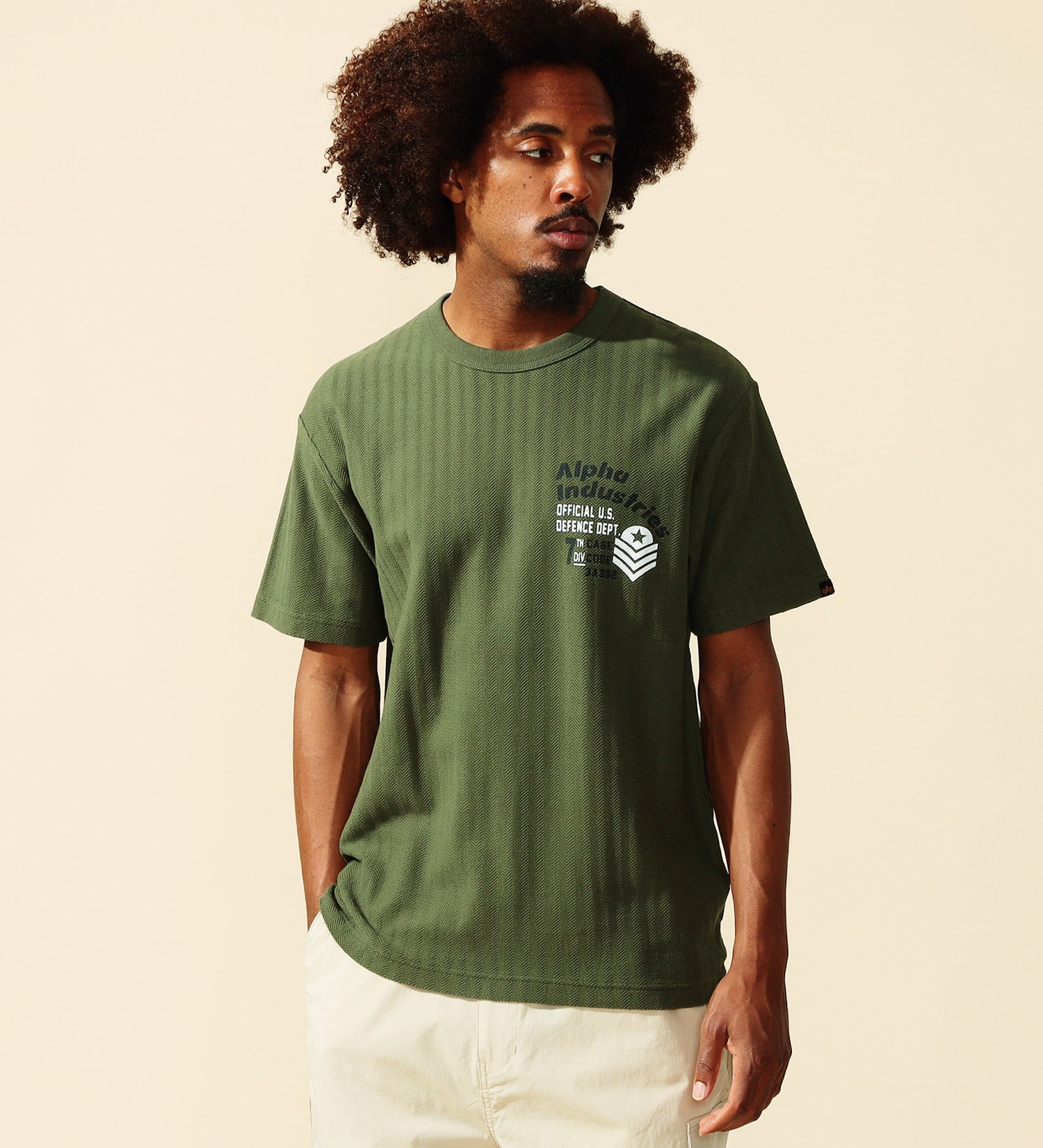 ALPHA(アルファ)のヘリンボーン バックプリントTシャツ 半袖|トップス/Tシャツ/カットソー/メンズ|アーミー