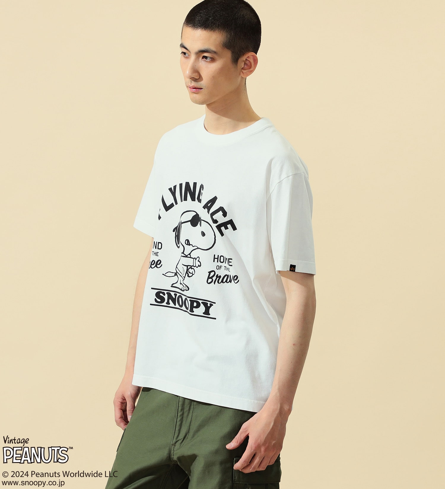 ALPHA(アルファ)のPEANUTS x ALPHA 半袖Tシャツ/スヌーピー（JOE COOL）|トップス/Tシャツ/カットソー/メンズ|ホワイト