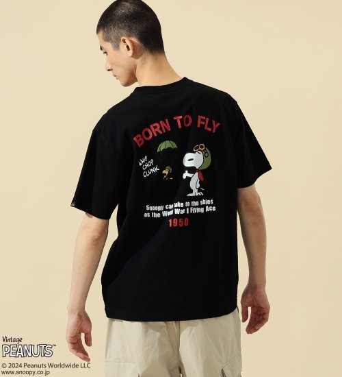 ALPHA(アルファ)のPEANUTS x ALPHA 半袖Tシャツ/スヌーピー（BORN TO FLY）|トップス/Tシャツ/カットソー/メンズ|ブラック
