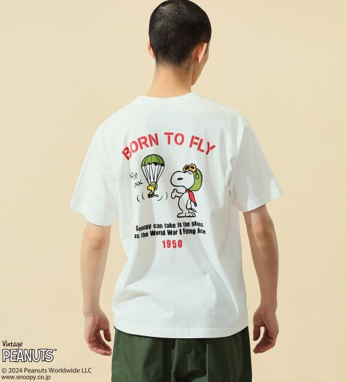 ALPHA(アルファ)の【ポイントアップ対象】PEANUTS x ALPHA 半袖Tシャツ/スヌーピー（BORN TO FLY）|トップス/Tシャツ/カットソー/メンズ|ホワイト
