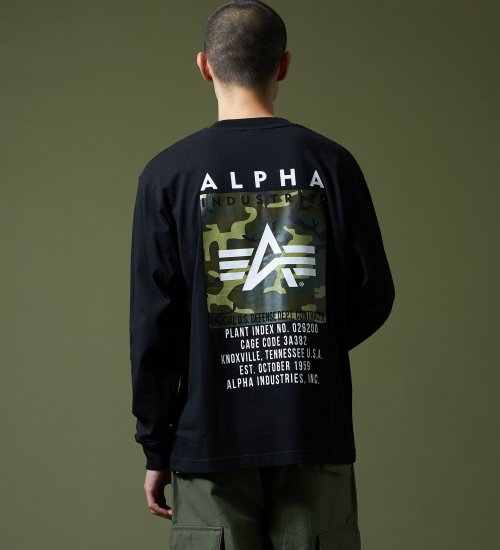 ALPHA(アルファ)のプリントBOX FLY-ATシャツ長袖|トップス/Tシャツ/カットソー/メンズ|ブラック