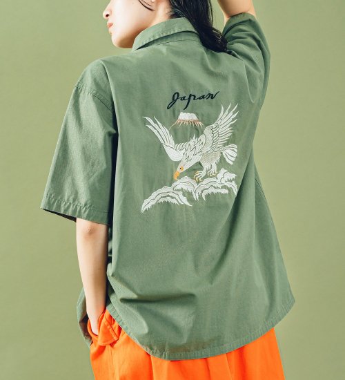 ALPHA(アルファ)のバック刺繍 ユーティリティーシャツ 半袖|トップス/シャツ/ブラウス/メンズ|グリーン