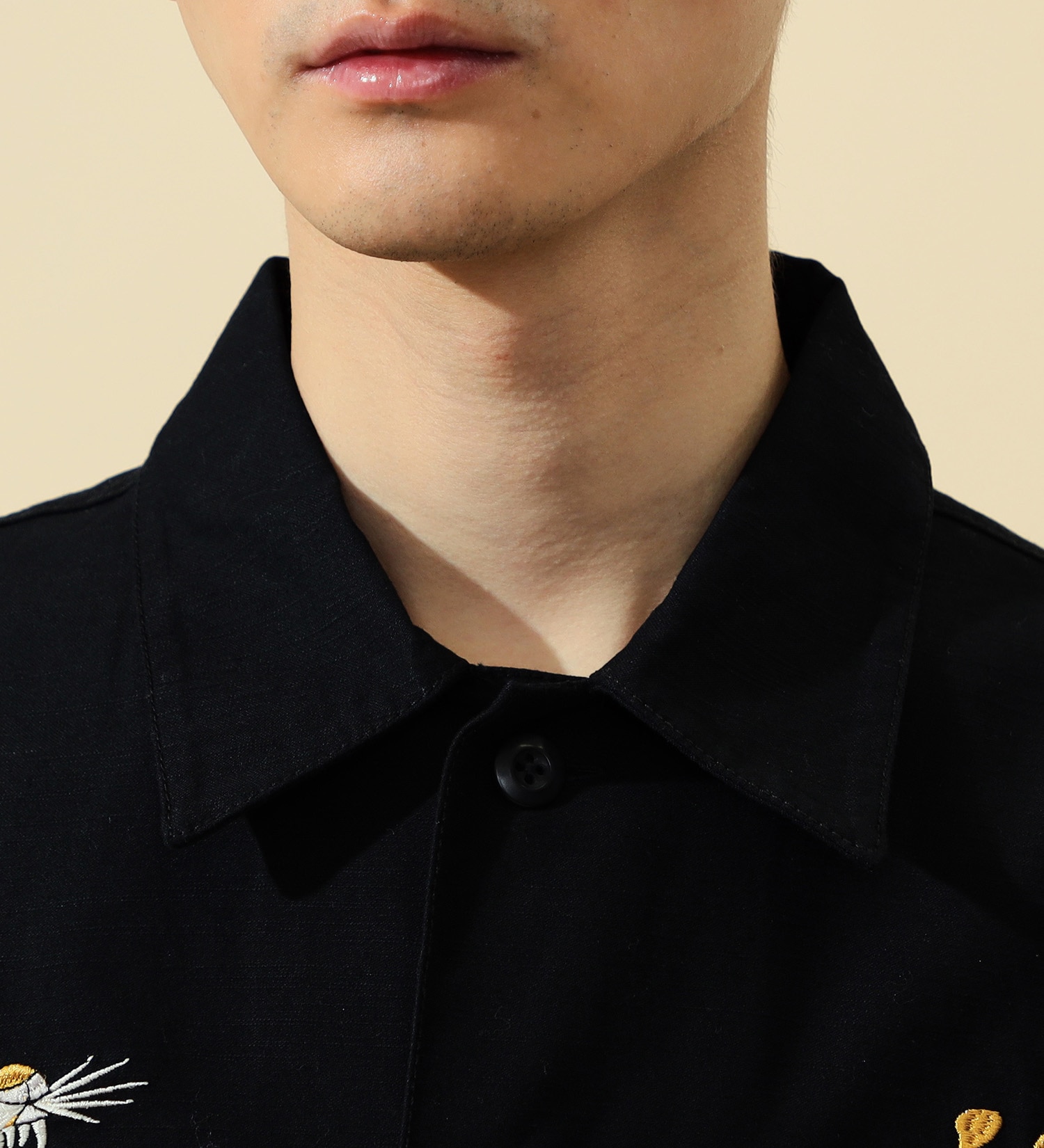 ALPHA(アルファ)のユーティリティシャツ/ベトジャン刺繍 長袖（VIETNAM）|トップス/シャツ/ブラウス/メンズ|ブラック