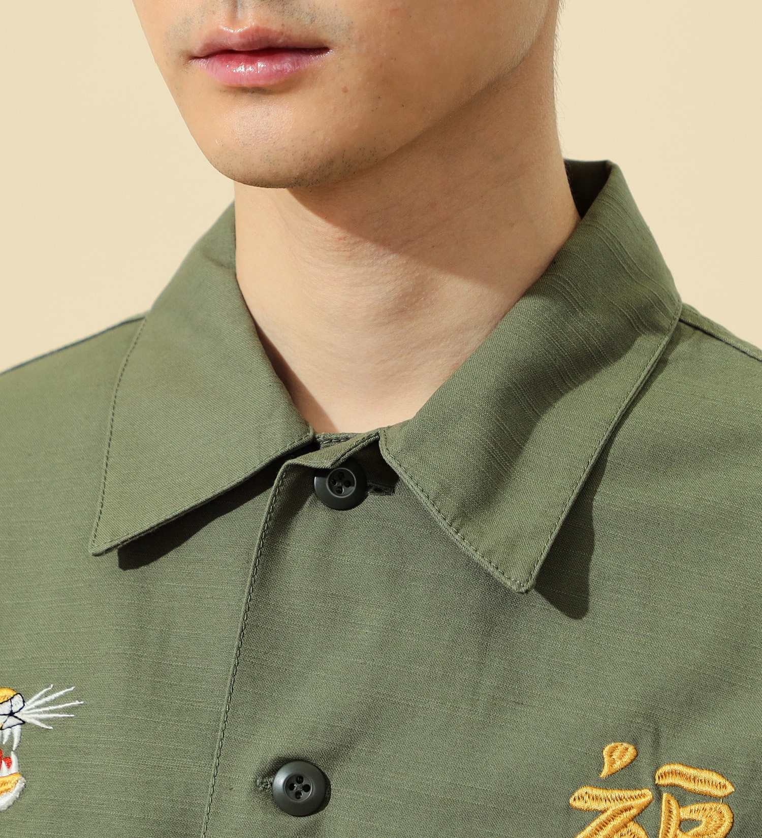 ALPHA(アルファ)のユーティリティシャツ/ベトジャン刺繍 長袖（VIETNAM）|トップス/シャツ/ブラウス/メンズ|オリーブ