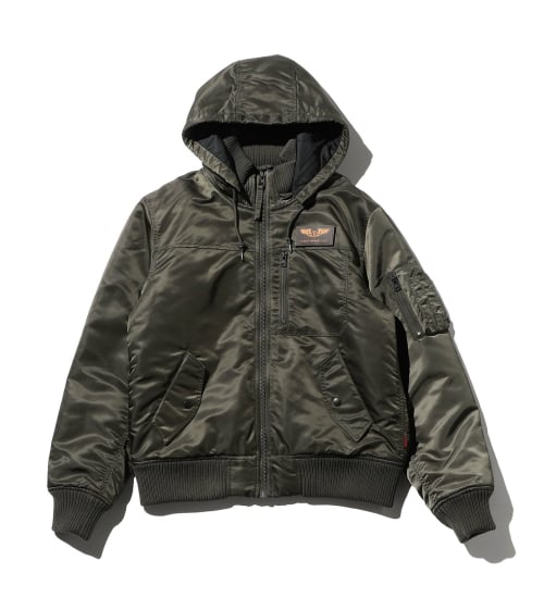 VALLEY APPAREL(バレー アパレル)の【大きいサイズ】フーデッドフライト ジャケット|ジャケット/アウター/ミリタリージャケット/メンズ|ダークグレー