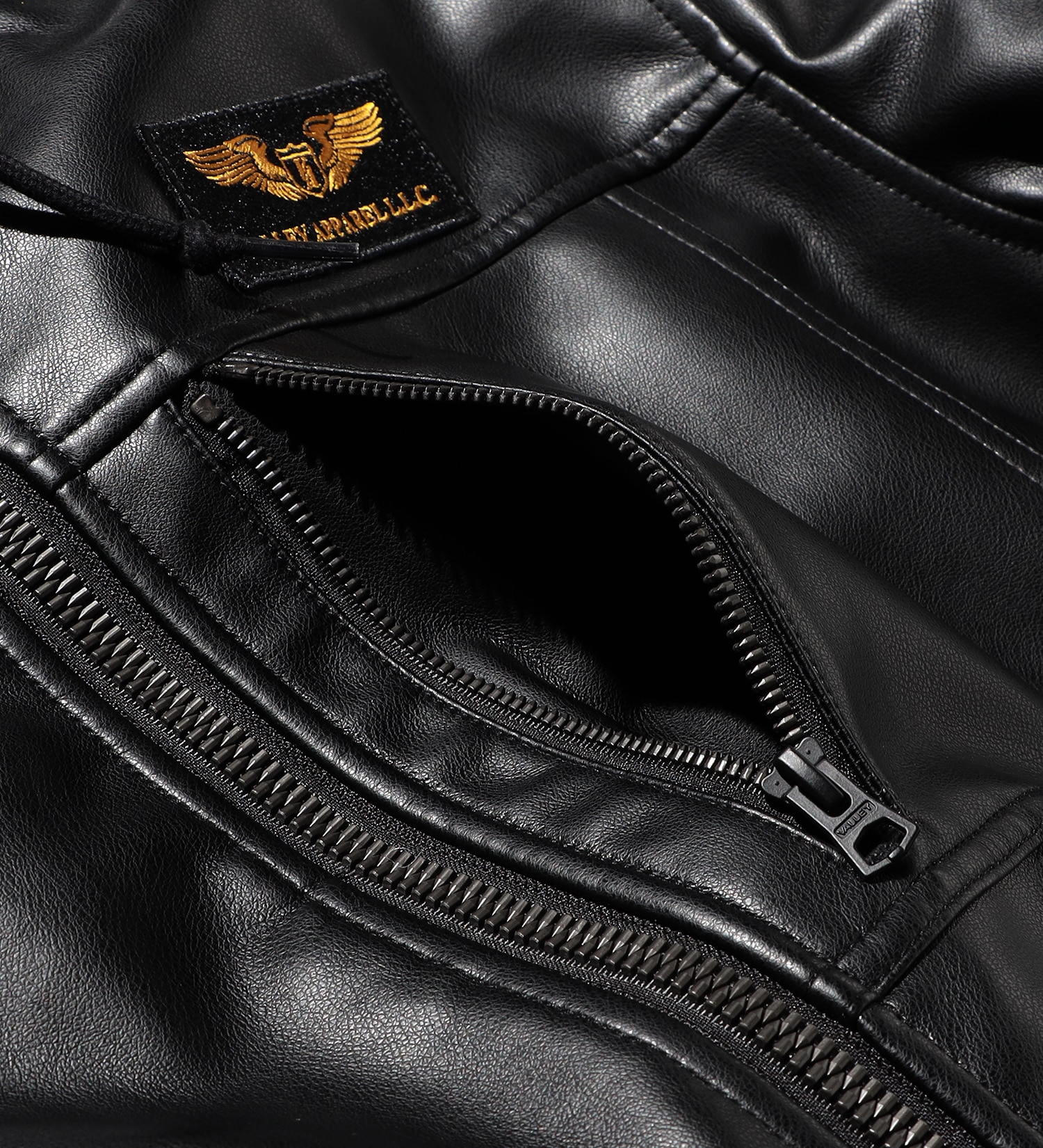 VALLEY APPAREL(バレー アパレル)のフェイクレザー フーデッドリブジャケット|ジャケット/アウター/ミリタリージャケット/メンズ|ブラック