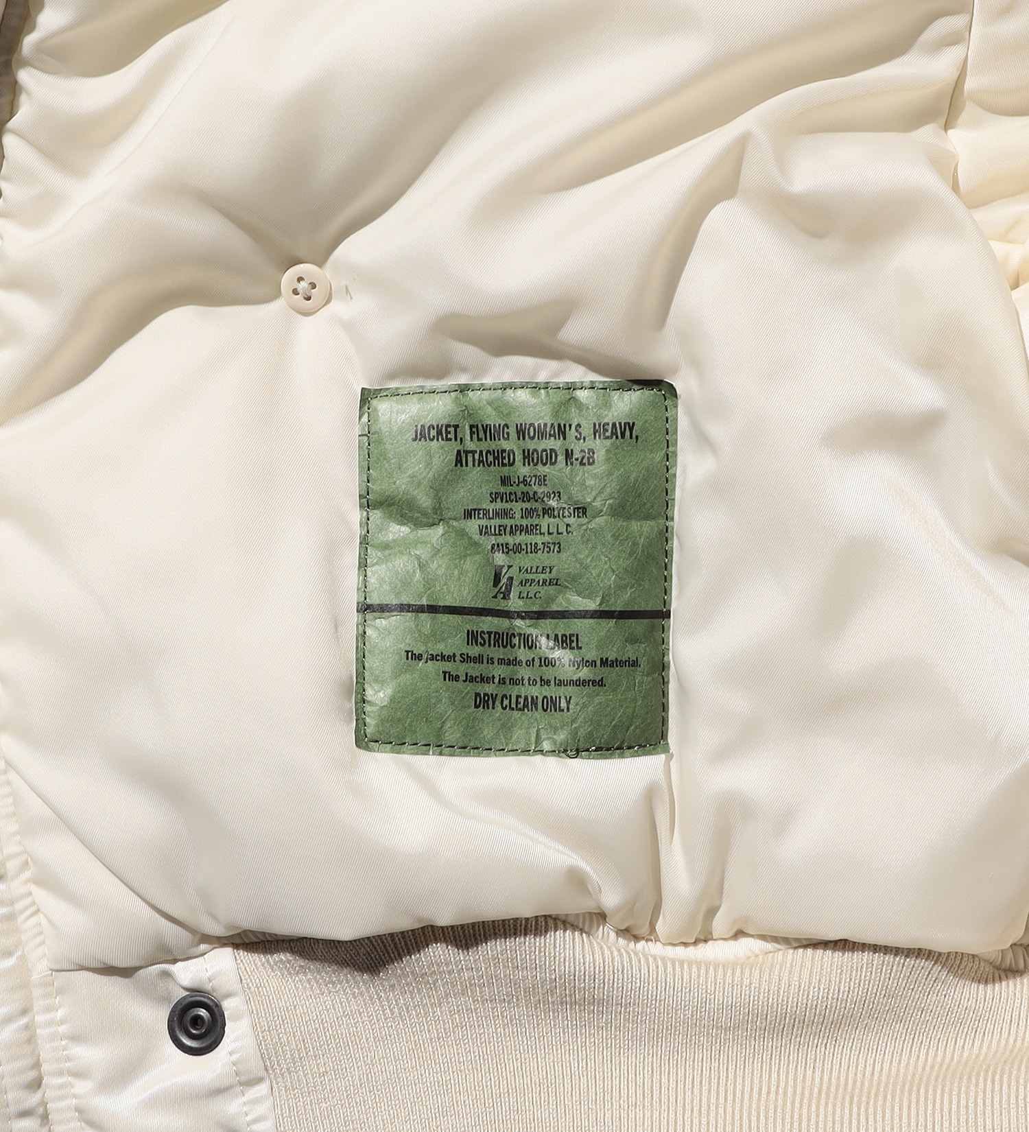 VALLEY APPAREL(バレー アパレル)のレディース N-2B ショートナイロンジャケット|ジャケット/アウター/ミリタリージャケット/レディース|アイボリー