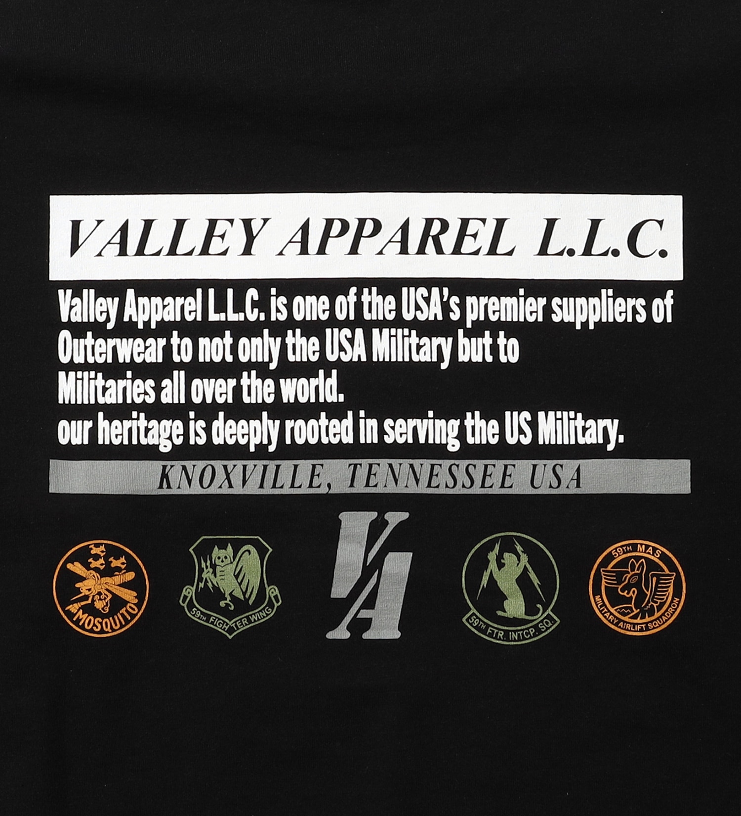 VALLEY APPAREL(バレー アパレル)のスクアドロンパッチプリントTシャツ 長袖|トップス/Tシャツ/カットソー/メンズ|ブラック