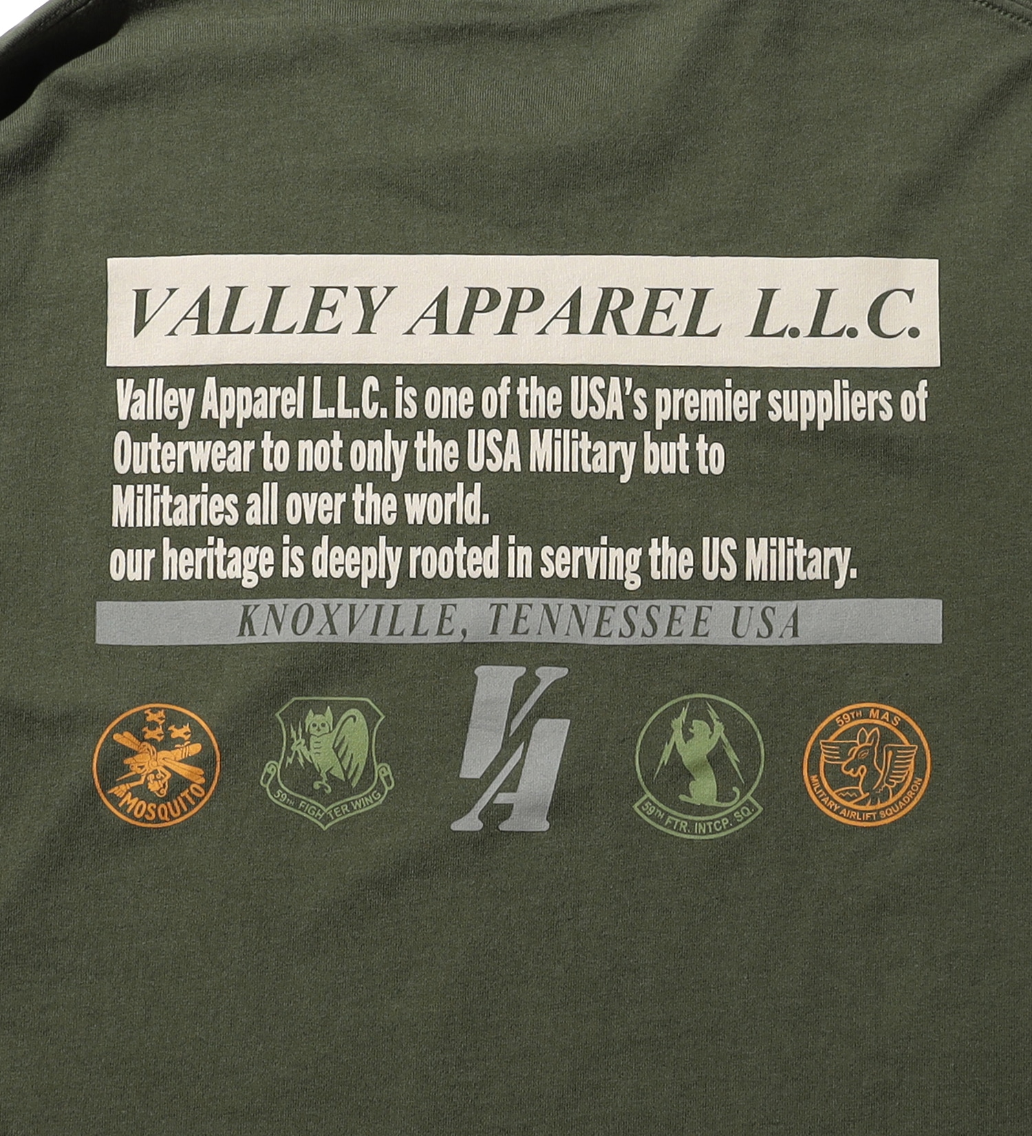 VALLEY APPAREL(バレー アパレル)のスクアドロンパッチプリントTシャツ 長袖|トップス/Tシャツ/カットソー/メンズ|グリーン