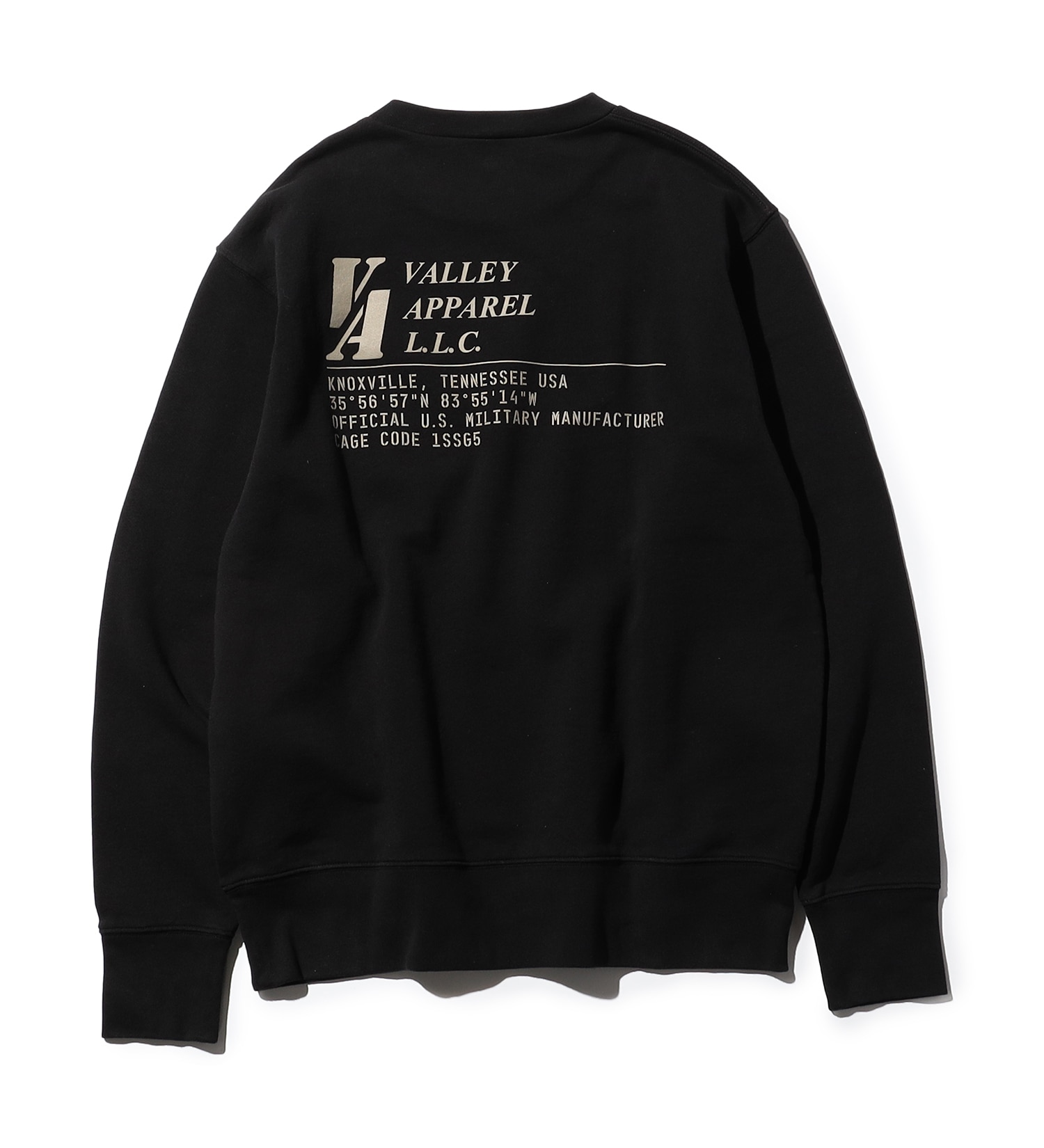 VALLEY APPAREL(バレー アパレル)のバーティカルロゴクルーネックスウェット|トップス/スウェット/メンズ|ブラック