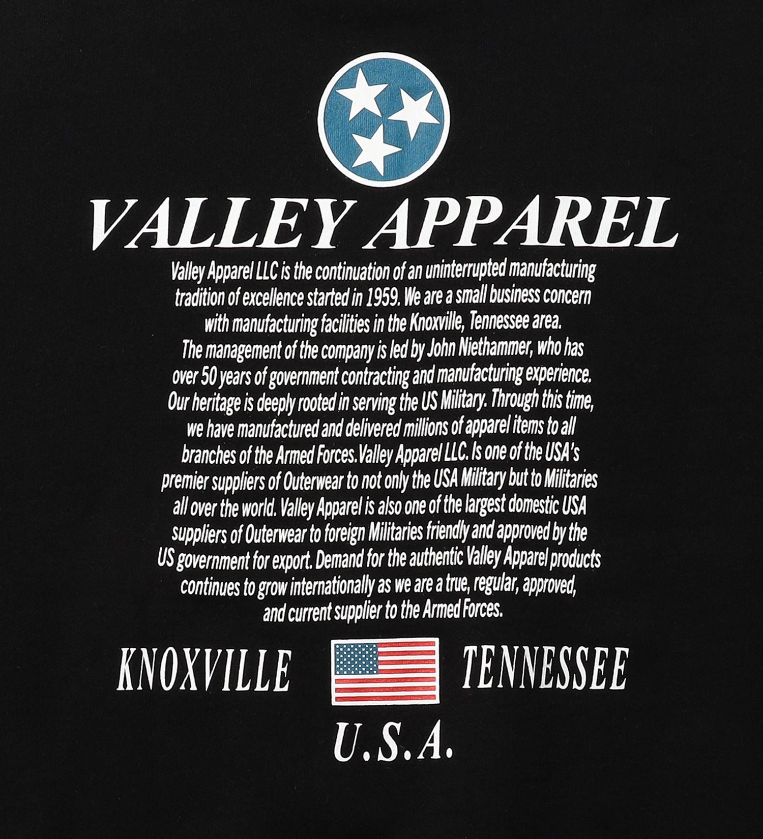 VALLEY APPAREL(バレー アパレル)のヒストリープリントクルーネックスウェット|トップス/スウェット/メンズ|ブラック