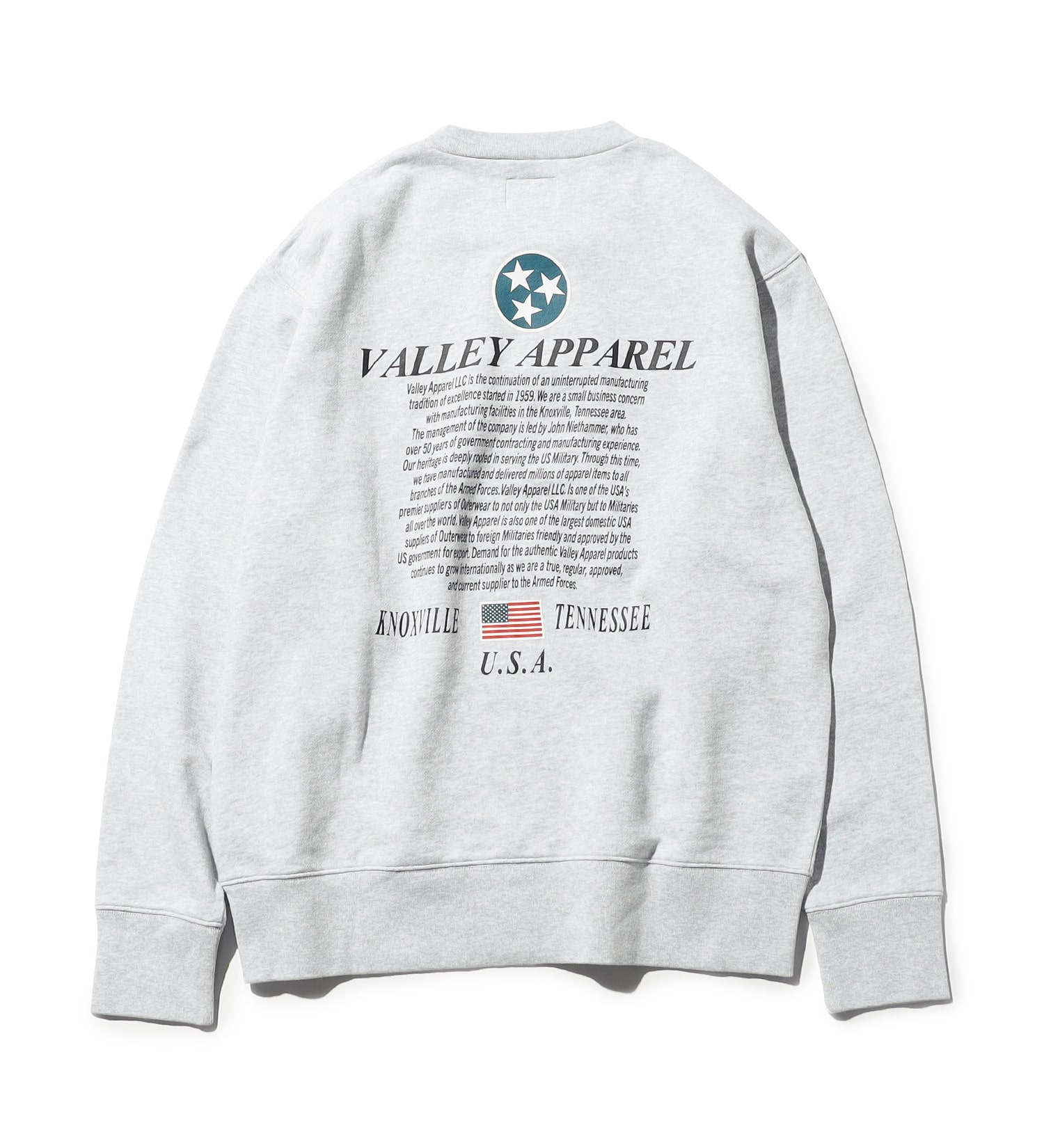 VALLEY APPAREL(バレー アパレル)のヒストリープリントクルーネックスウェット|トップス/スウェット/メンズ|ヘザ-グレー