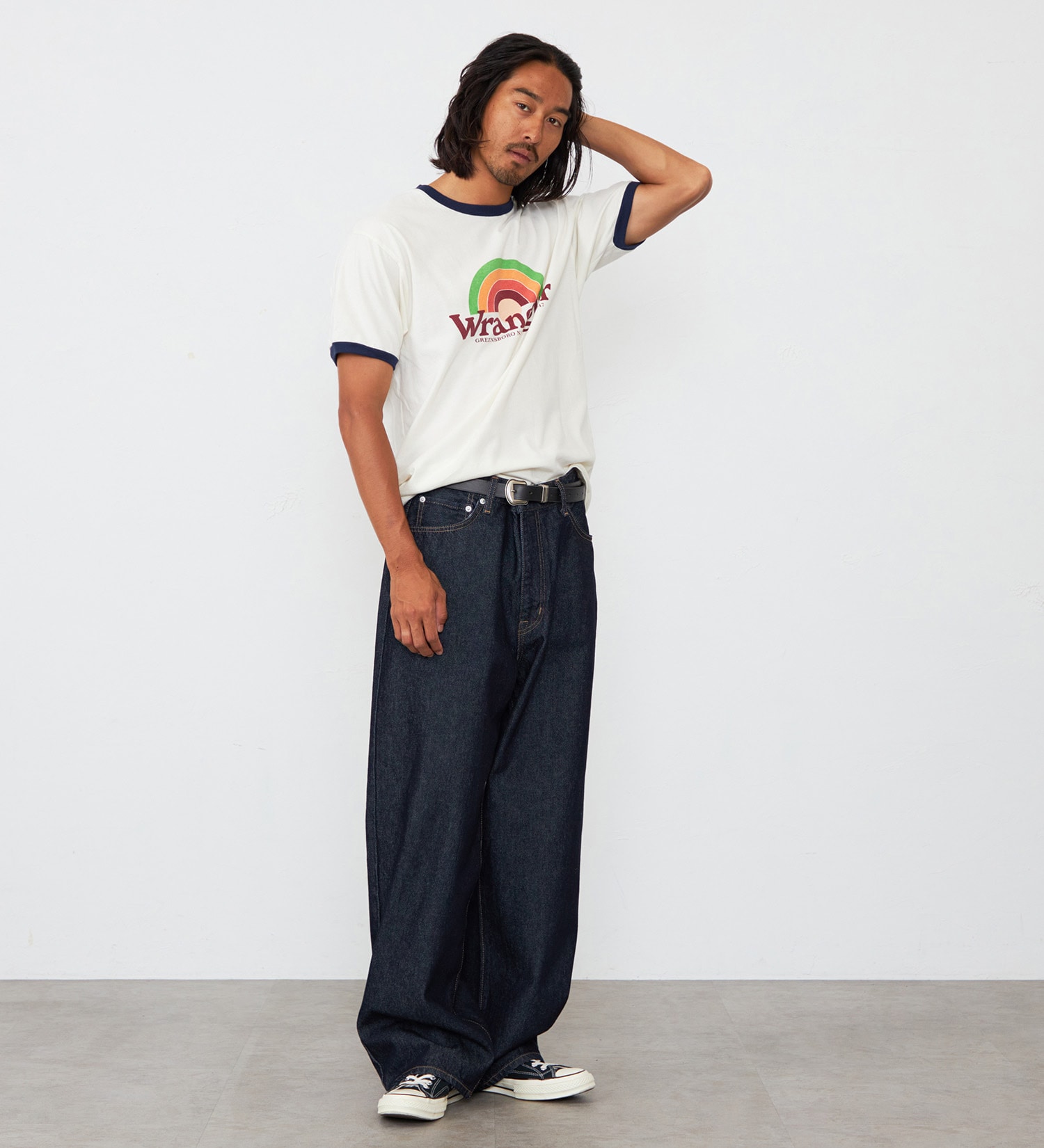 Wrangler(ラングラー)のレインボーロゴ WRINGER Tシャツ|トップス/Tシャツ/カットソー/メンズ|ネイビー