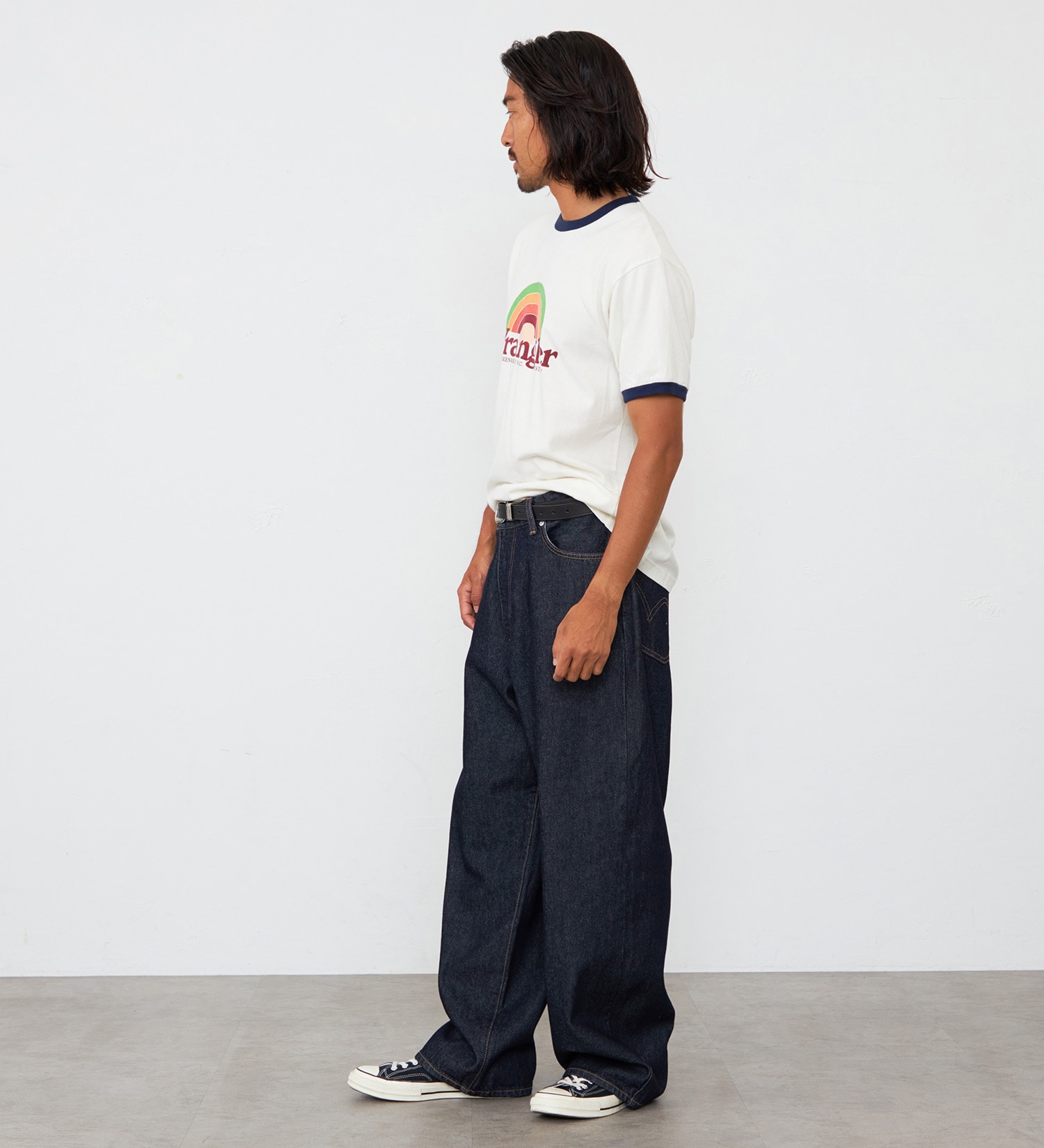 Wrangler(ラングラー)のレインボーロゴ WRINGER Tシャツ|トップス/Tシャツ/カットソー/メンズ|ネイビー