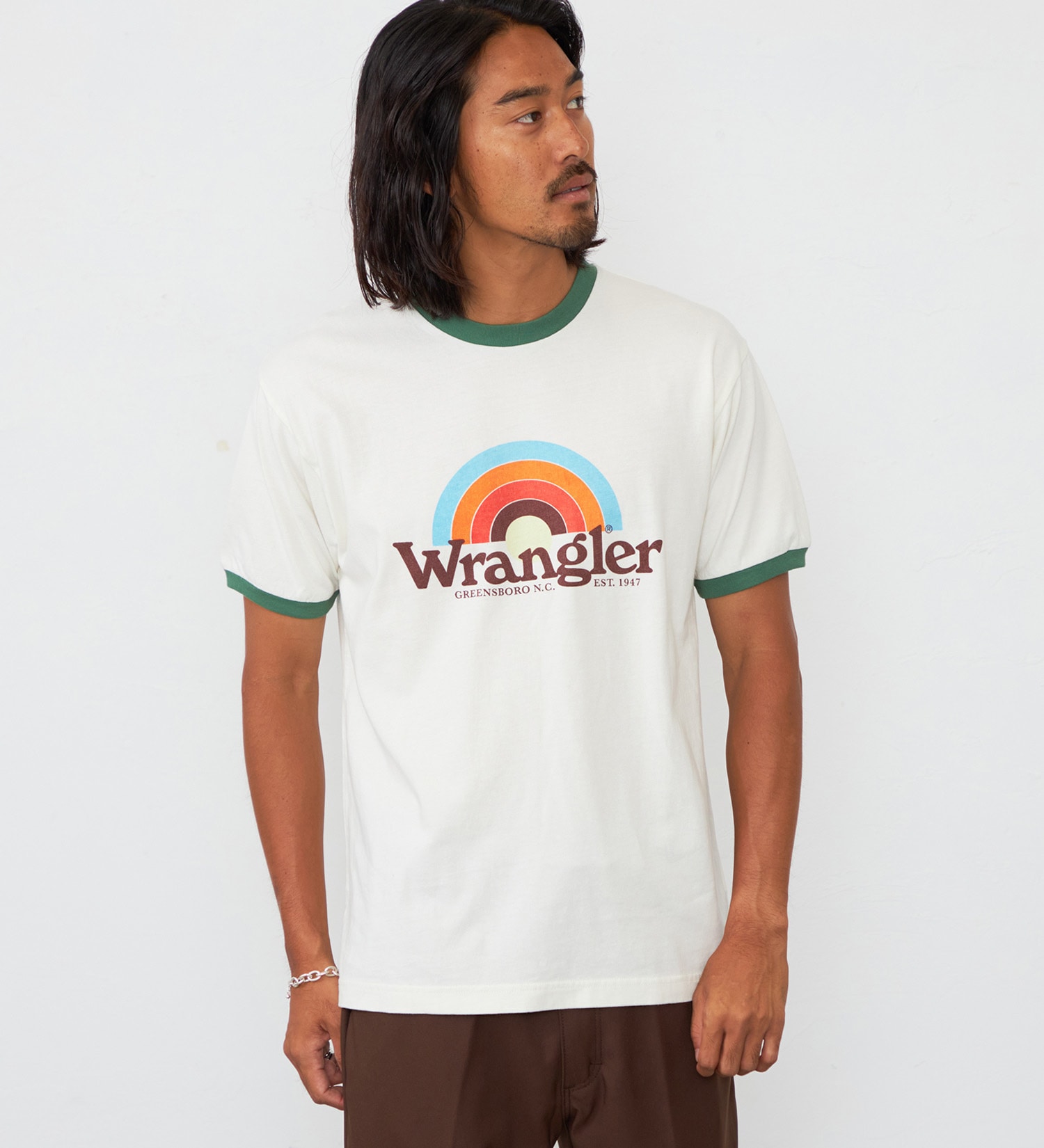 Wrangler(ラングラー)のレインボーロゴ WRINGER Tシャツ|トップス/Tシャツ/カットソー/メンズ|グリーン