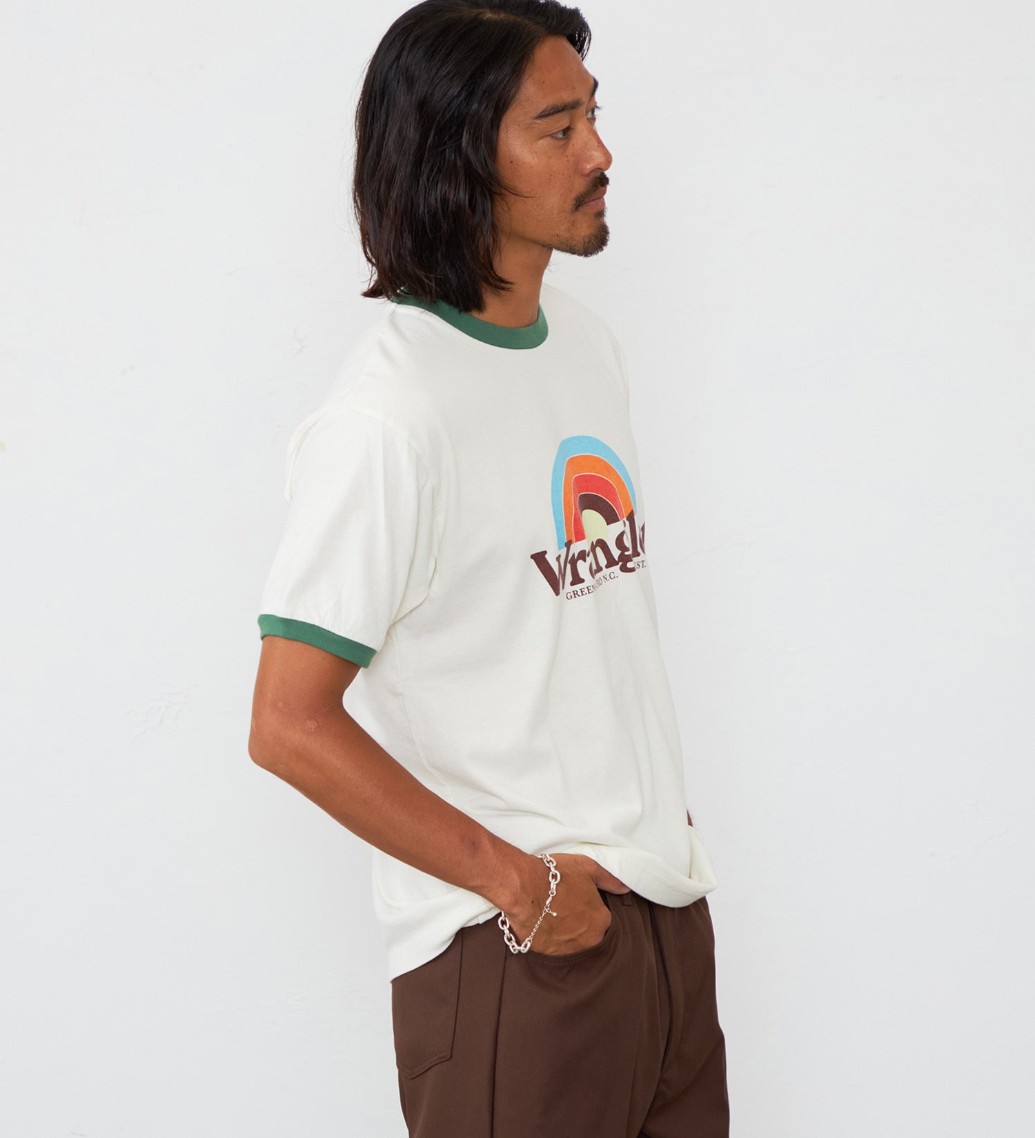 Wrangler(ラングラー)のレインボーロゴ WRINGER Tシャツ|トップス/Tシャツ/カットソー/メンズ|グリーン
