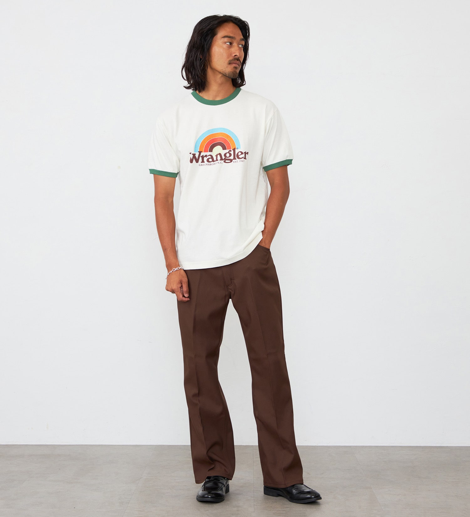Wrangler(ラングラー)のレインボーロゴ WRINGER Tシャツ|トップス/Tシャツ/カットソー/メンズ|グリーン