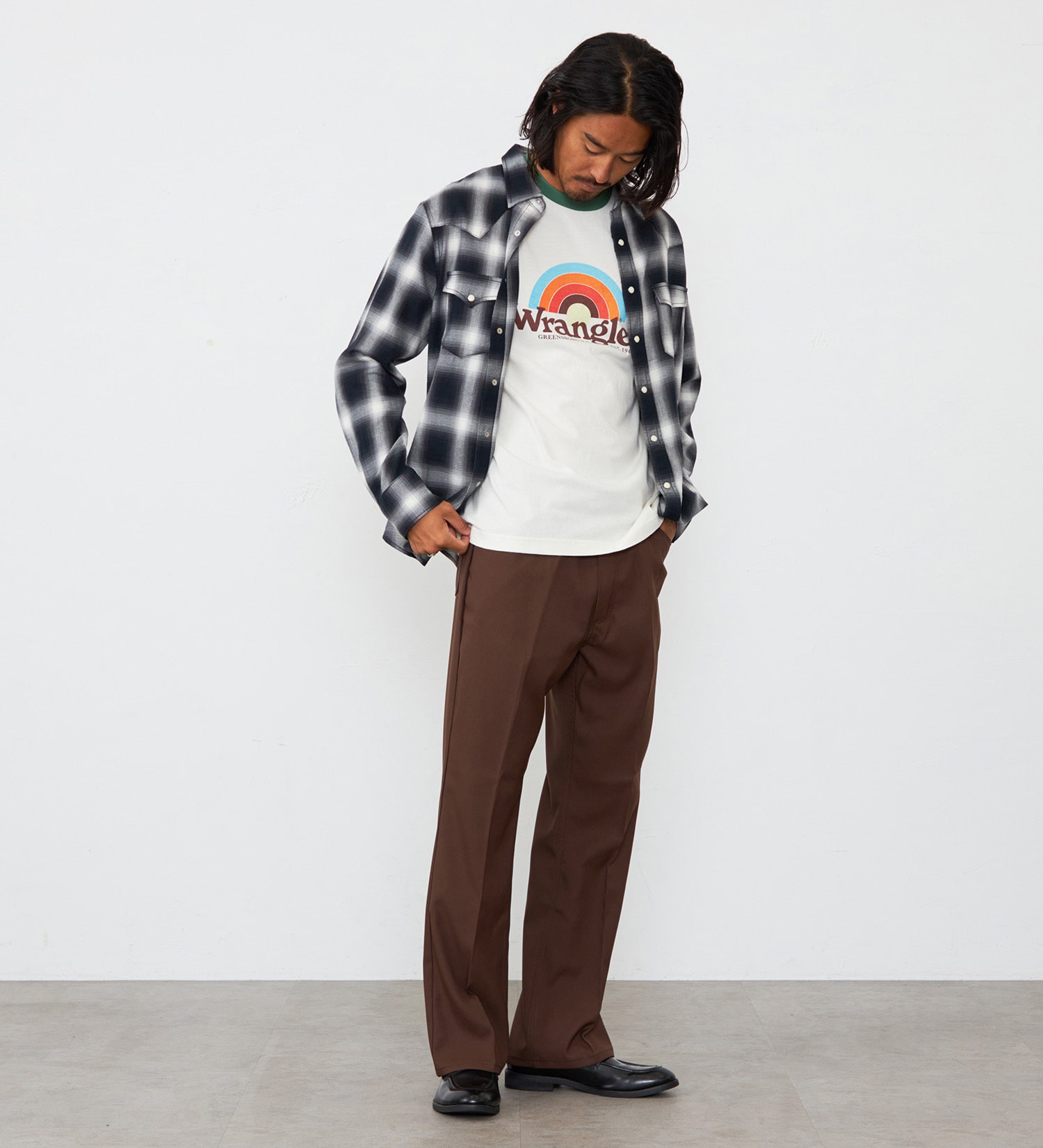Wrangler(ラングラー)のレインボーロゴ WRINGER Tシャツ|トップス/Tシャツ/カットソー/メンズ|グリーン