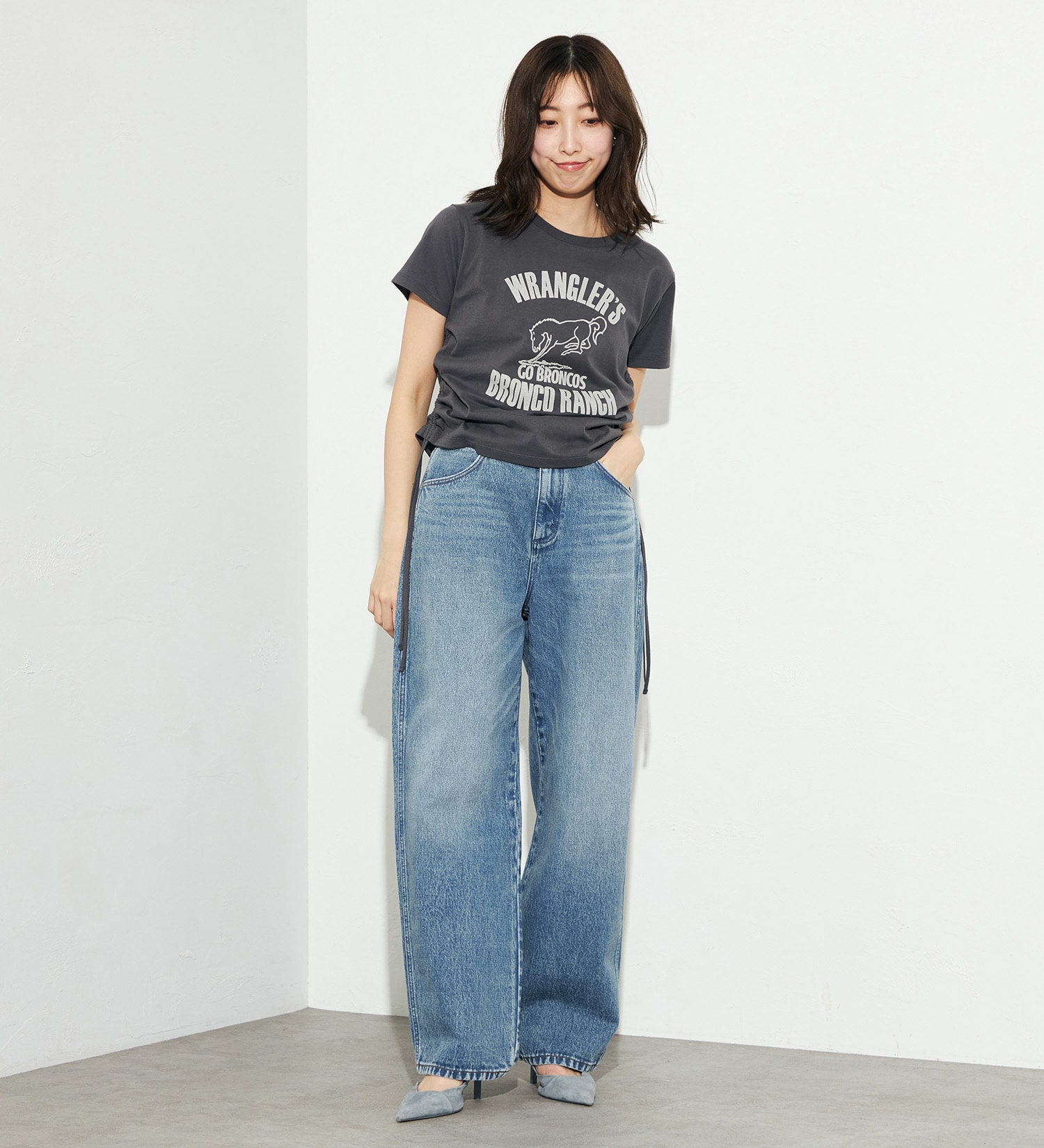 Wrangler(ラングラー)のチビTシャツ サイドシャーリング|トップス/Tシャツ/カットソー/レディース|チャコールグレー