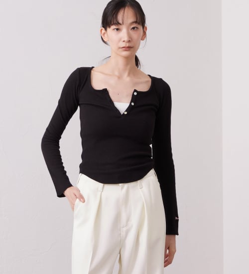 Wrangler(ラングラー)のWAFFLE HENRY NECK TEE/ワッフルヘンリーネック長袖Tシャツ|トップス/Tシャツ/カットソー/レディース|ブラック