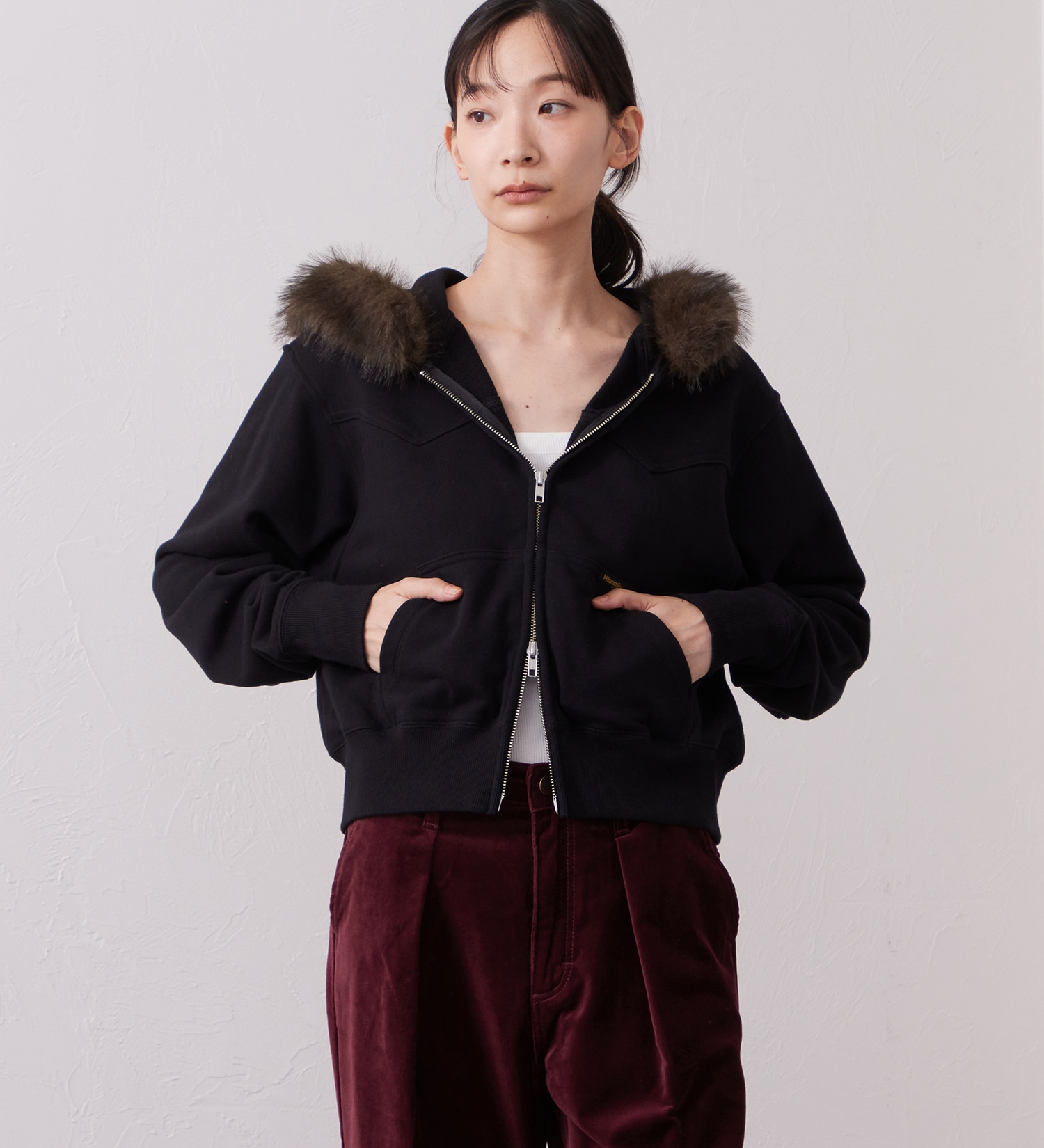 Wrangler(ラングラー)のFUR HOODIE/ファーフーディー|トップス/パーカー/レディース|ブラック