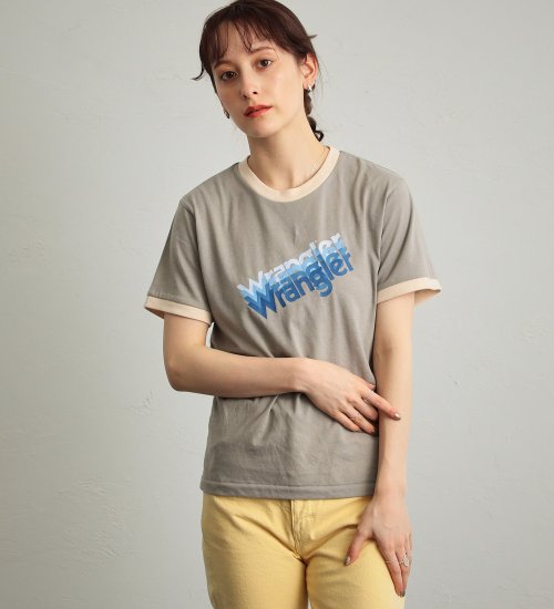 Wrangler(ラングラー)のグラデーションロゴプリント　リンガーTシャツ|トップス/Tシャツ/カットソー/レディース|グレー