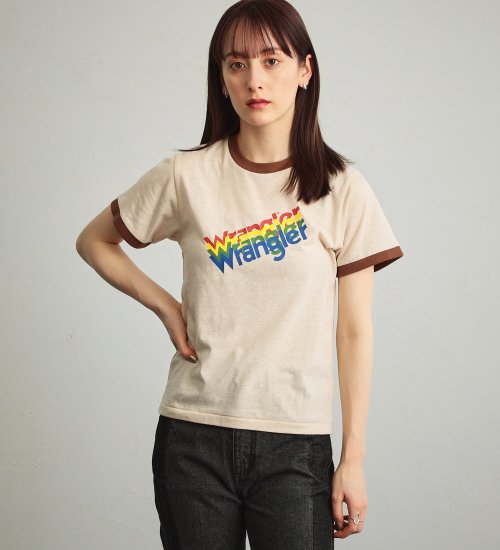 Wrangler(ラングラー)のグラデーションロゴプリント　リンガーTシャツ|トップス/Tシャツ/カットソー/レディース|アイボリー