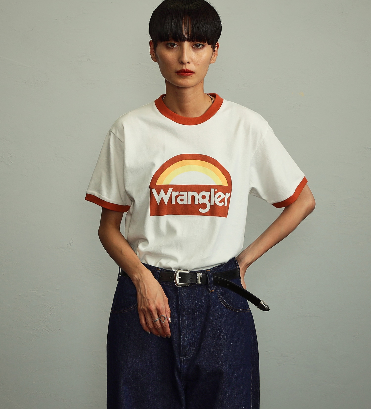 Wrangler(ラングラー)の【ユニセックス】Wranglerロゴ リンガーTシャツ|トップス/Tシャツ/カットソー/メンズ|レッド