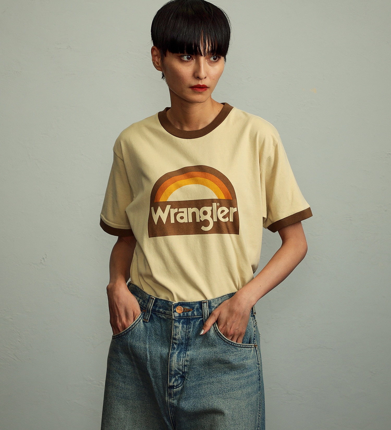 Wrangler(ラングラー)の【ユニセックス】Wranglerロゴ リンガーTシャツ|トップス/Tシャツ/カットソー/メンズ|ブラウン