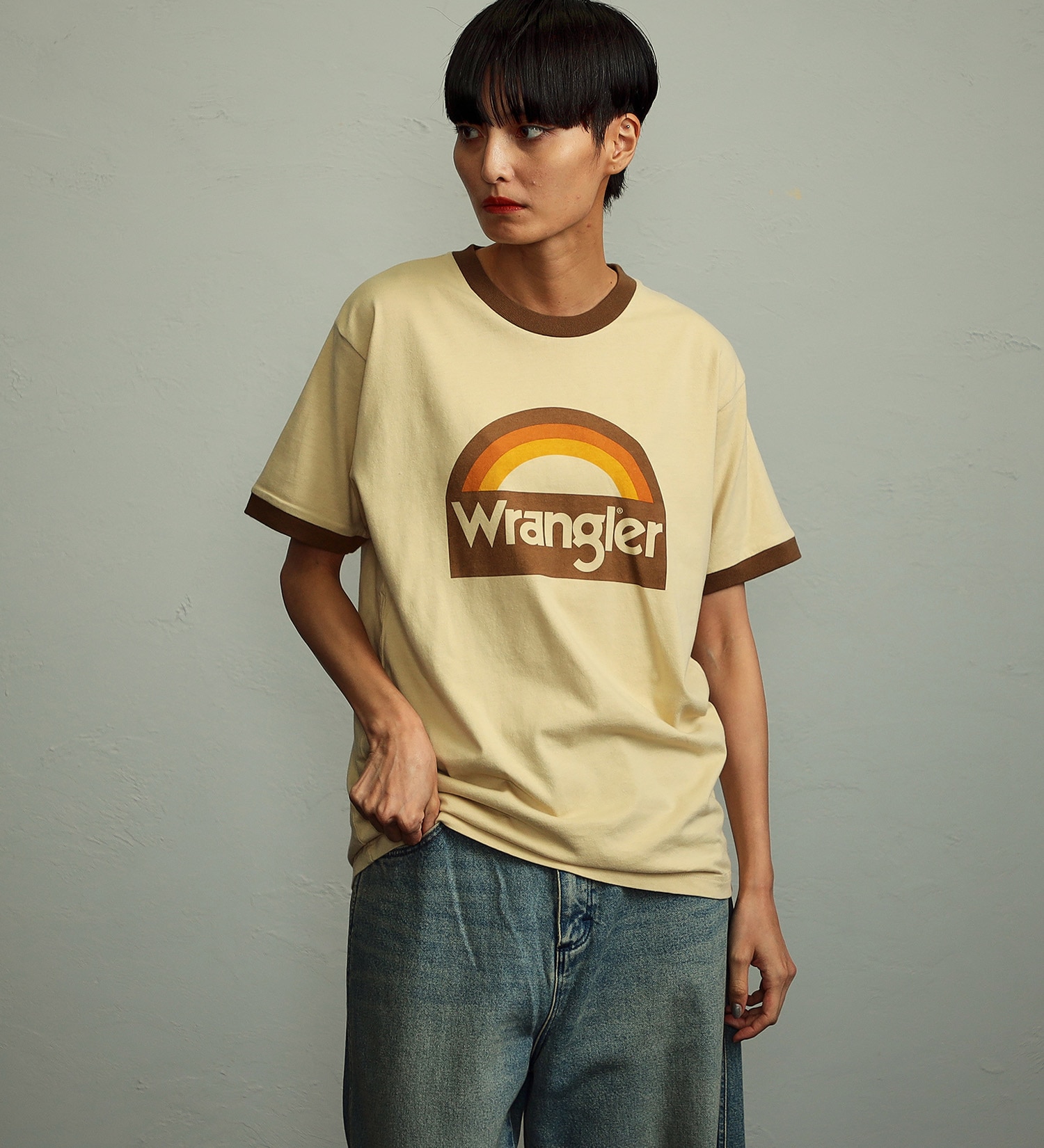 Wrangler(ラングラー)の【ユニセックス】Wranglerロゴ リンガーTシャツ|トップス/Tシャツ/カットソー/メンズ|ブラウン