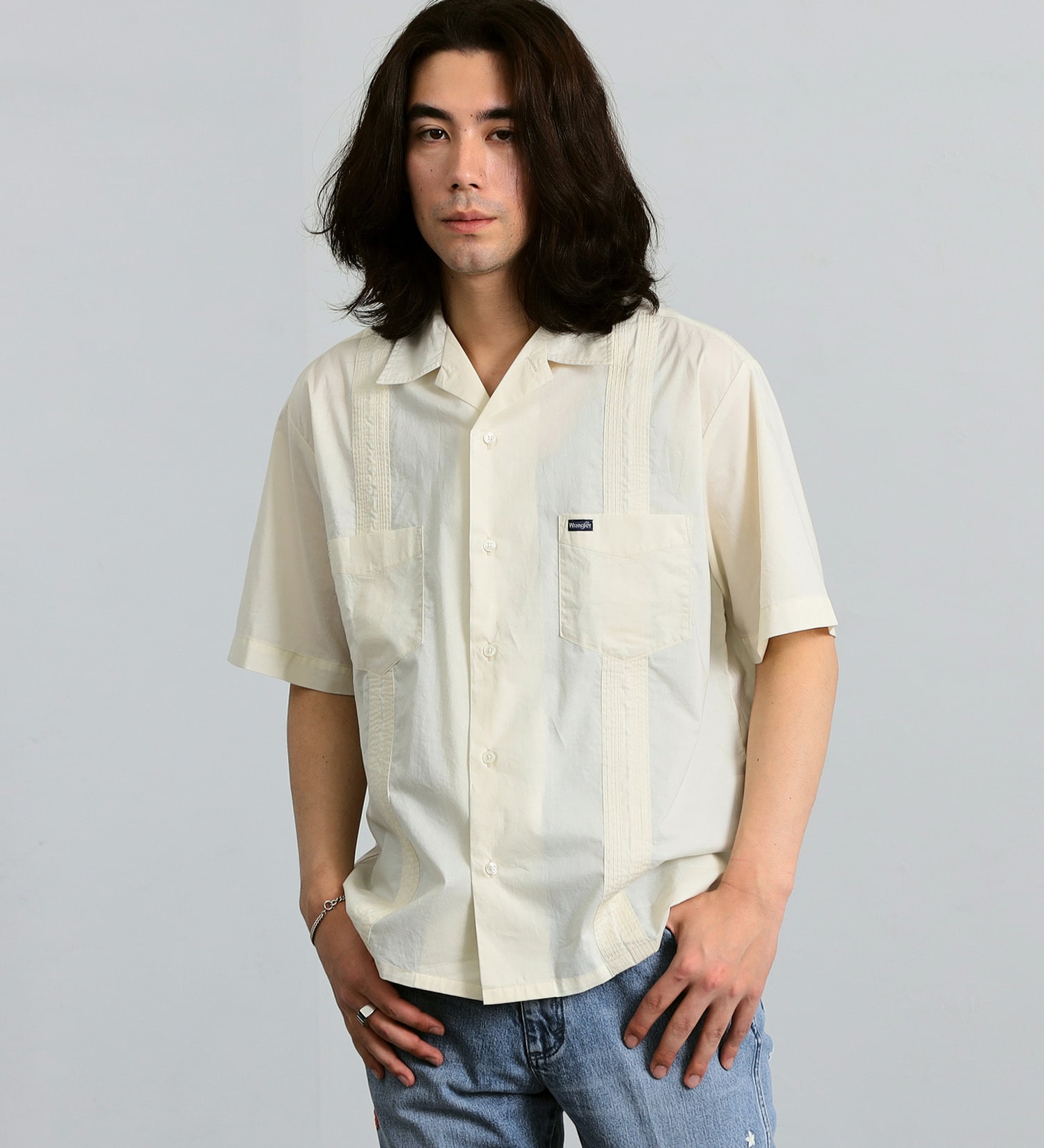 Wrangler(ラングラー)の【ブロード素材】キューバシャツ|トップス/シャツ/ブラウス/メンズ|ホワイト