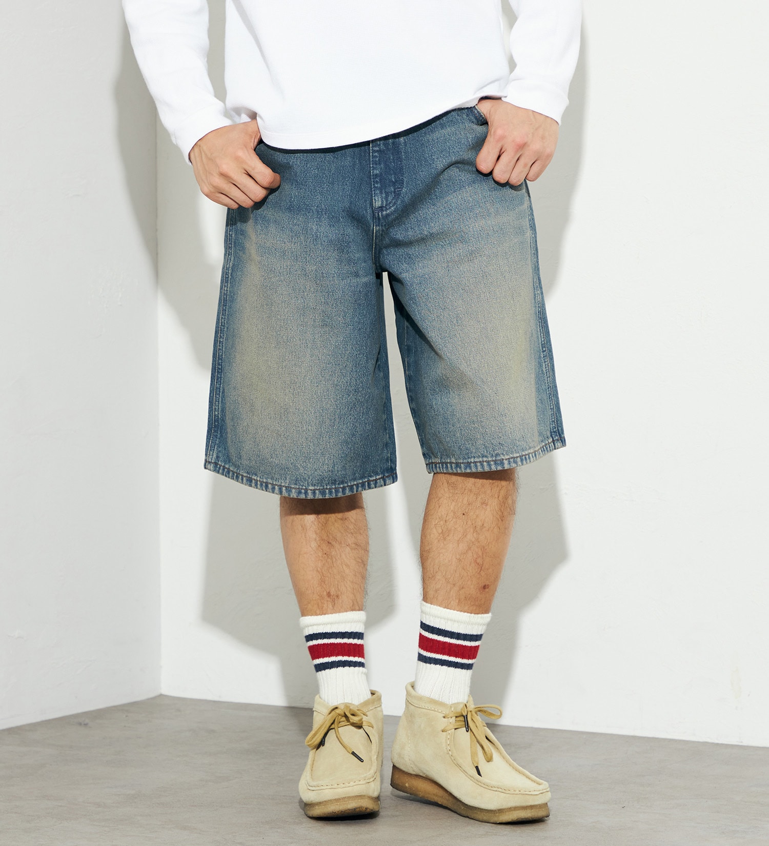 Wrangler(ラングラー)の【men's FUDGE 5月号掲載】ルーズフィットデニムショーツ|パンツ/デニム/ジーンズパンツ/メンズ|中色ブルー
