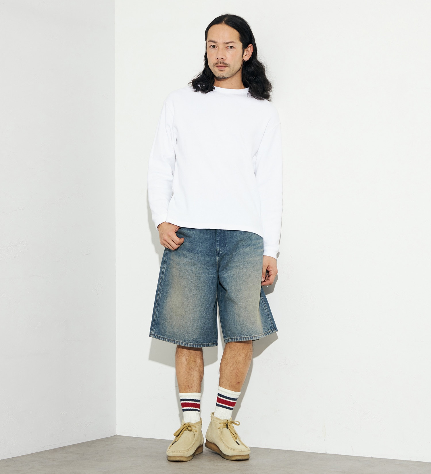 Wrangler(ラングラー)の【men's FUDGE 5月号掲載】ルーズフィットデニムショーツ|パンツ/デニム/ジーンズパンツ/メンズ|中色ブルー