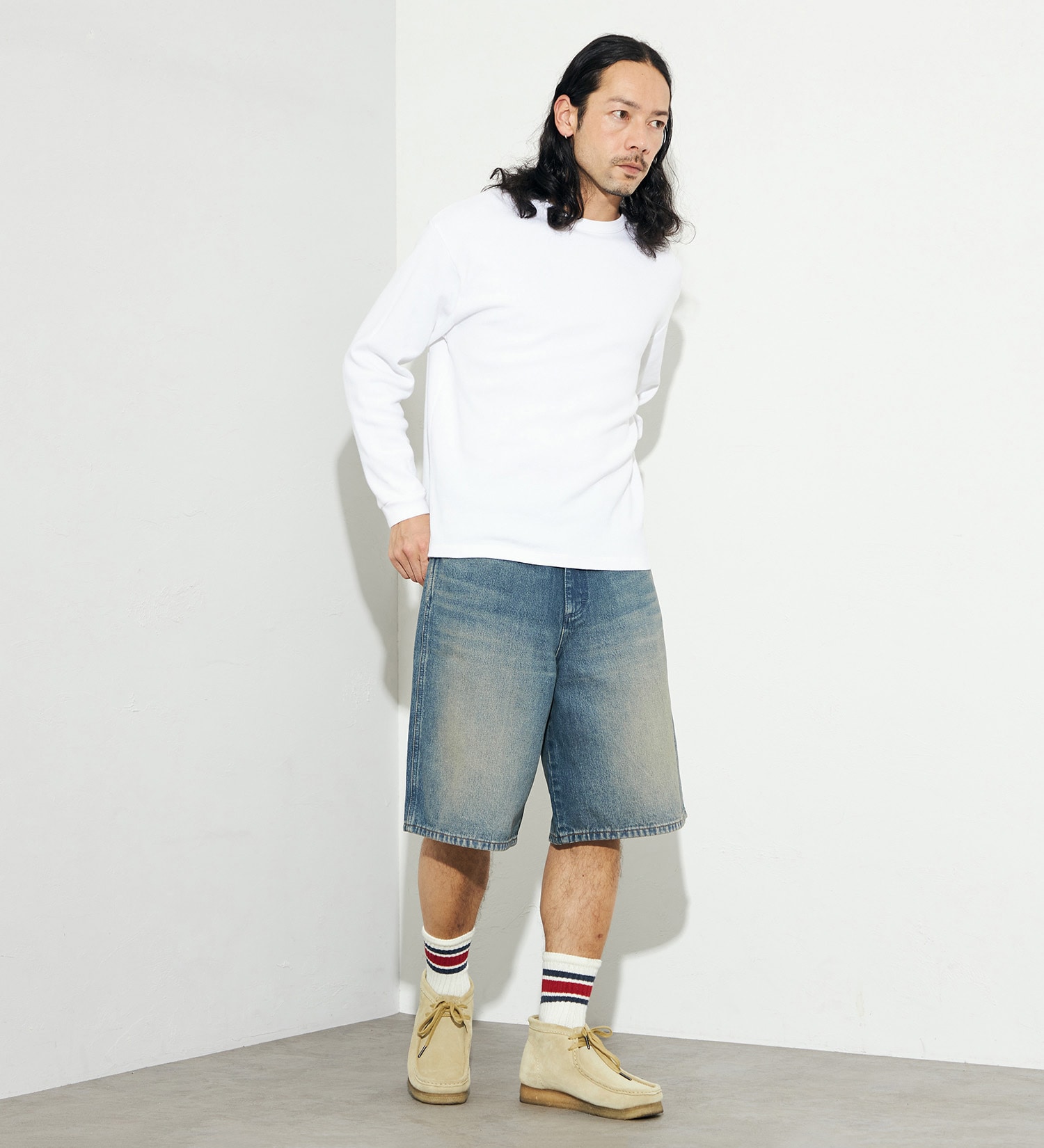 Wrangler(ラングラー)の【men's FUDGE 5月号掲載】ルーズフィットデニムショーツ|パンツ/デニム/ジーンズパンツ/メンズ|中色ブルー