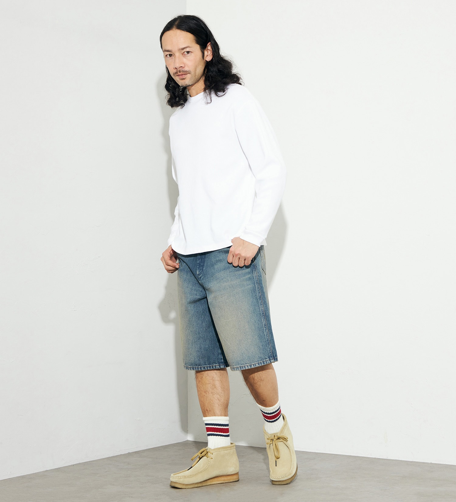 Wrangler(ラングラー)の【men's FUDGE 5月号掲載】ルーズフィットデニムショーツ|パンツ/デニム/ジーンズパンツ/メンズ|中色ブルー