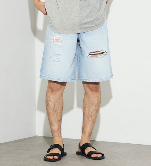 Wrangler(ラングラー)の【men's FUDGE 5月号掲載】ルーズフィットデニムショーツ|パンツ/デニム/ジーンズパンツ/メンズ|クラッシュ