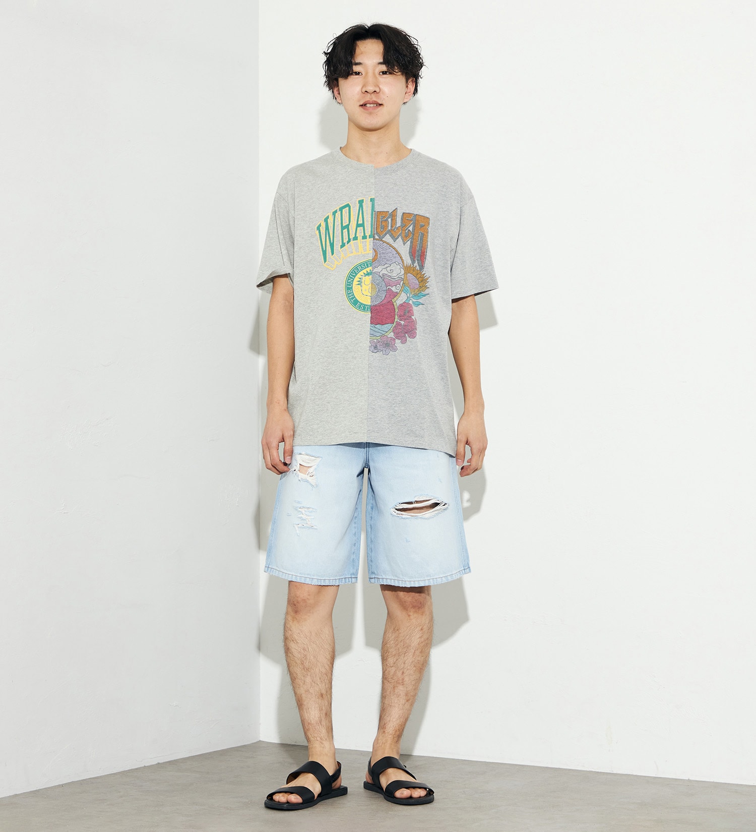 Wrangler(ラングラー)の【men's FUDGE 5月号掲載】ルーズフィットデニムショーツ|パンツ/デニム/ジーンズパンツ/メンズ|クラッシュ