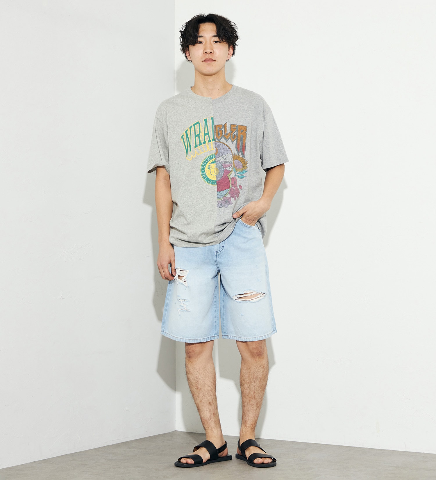 Wrangler(ラングラー)の【men's FUDGE 5月号掲載】ルーズフィットデニムショーツ|パンツ/デニム/ジーンズパンツ/メンズ|クラッシュ