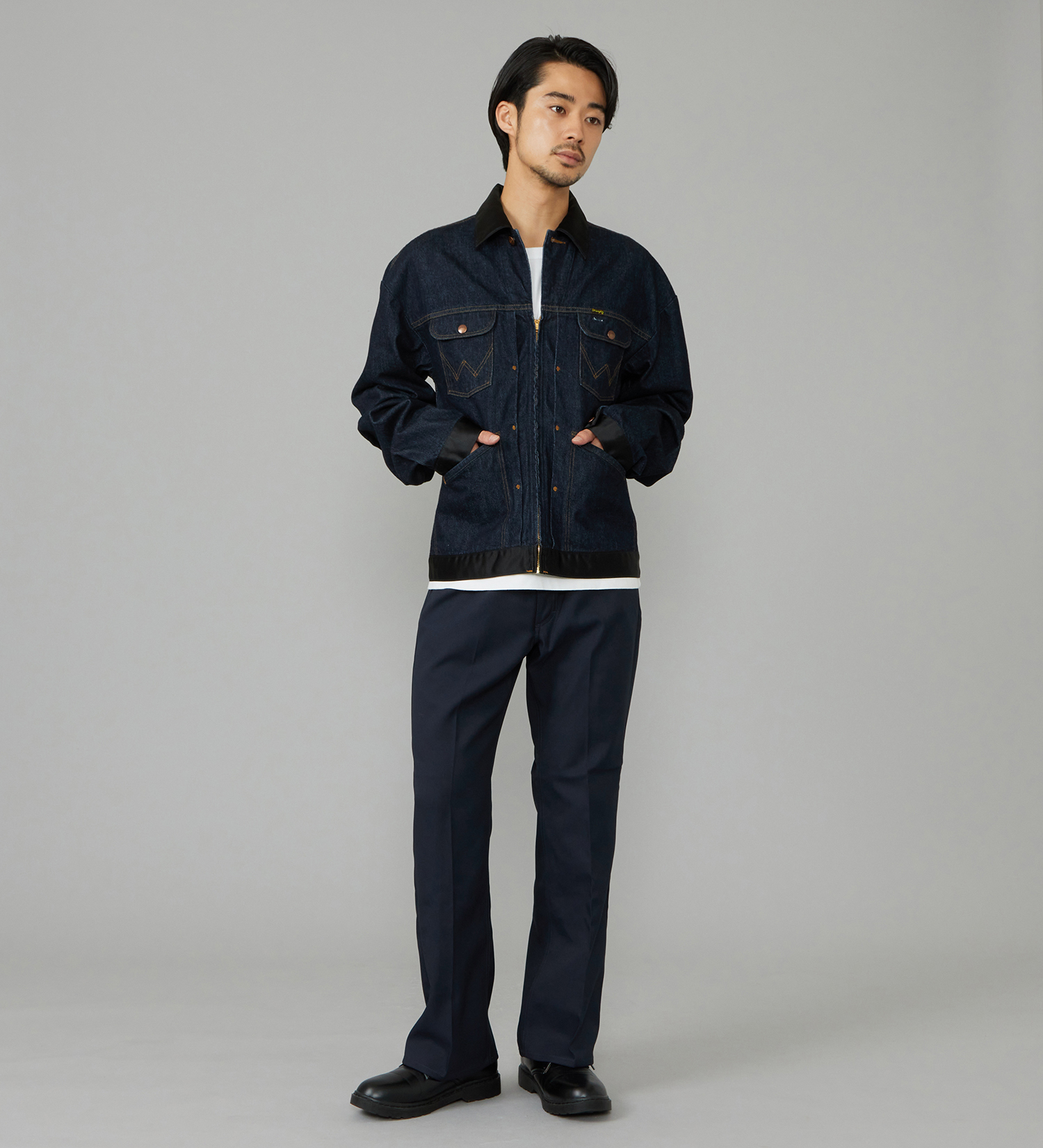 Wrangler(ラングラー)の【試着対象】SWITCHED 24MJZ/デニム×サテンリメイクジャケット【セットアップ可】|ジャケット/アウター/デニムジャケット/レディース|インディゴブルー