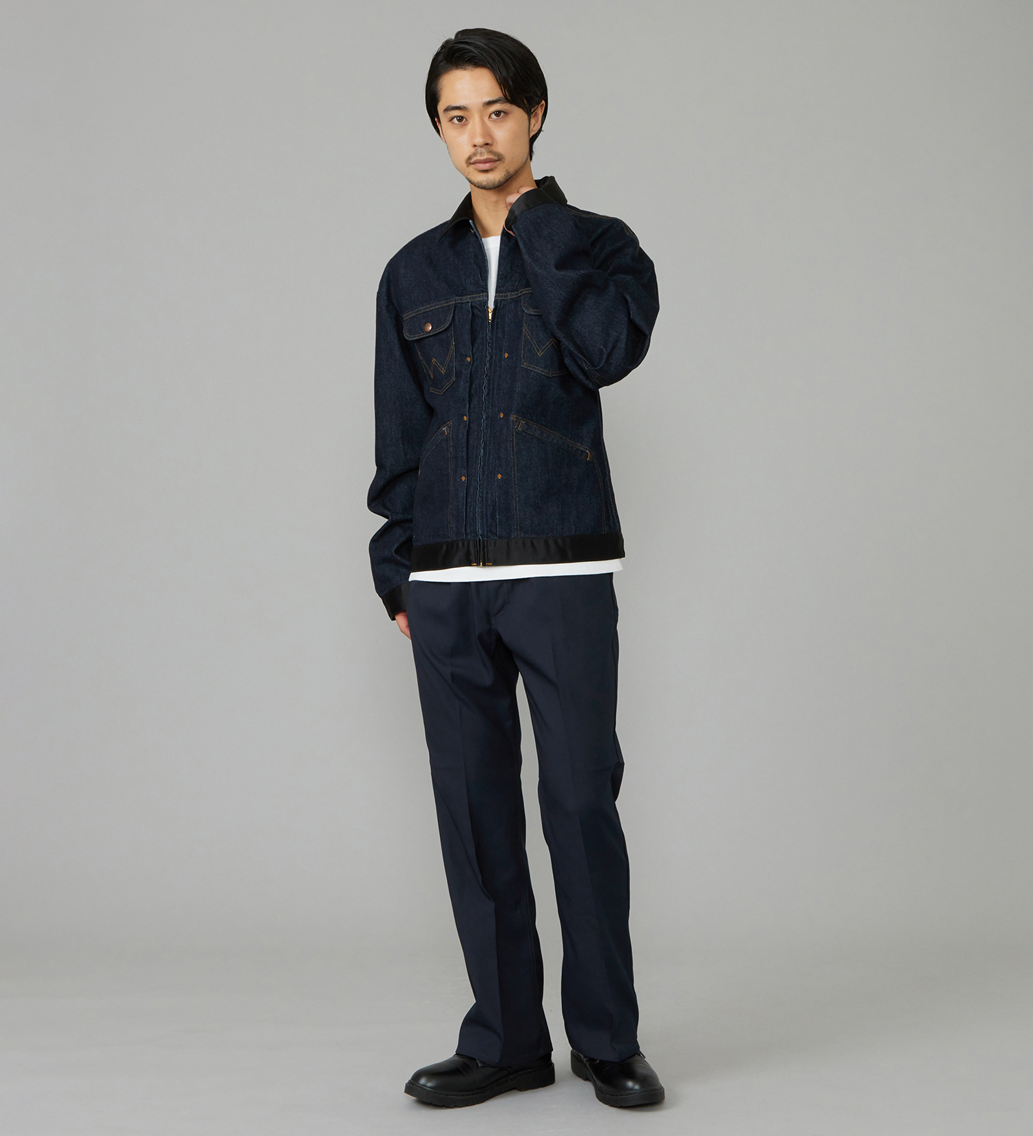 Wrangler(ラングラー)の【試着対象】SWITCHED 24MJZ/デニム×サテンリメイクジャケット【セットアップ可】|ジャケット/アウター/デニムジャケット/レディース|インディゴブルー