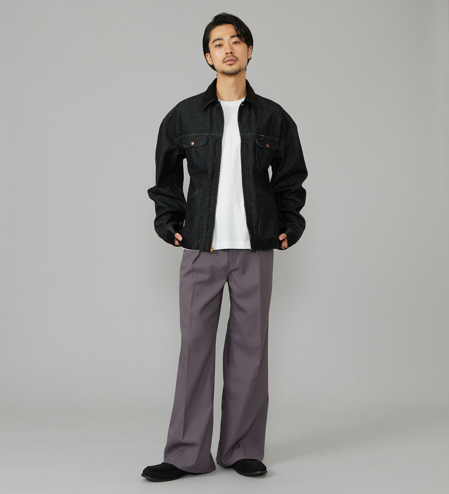 Wrangler(ラングラー)の【試着対象】SWITCHED 24MJZ/デニム×サテンリメイクジャケット【セットアップ可】|ジャケット/アウター/デニムジャケット/レディース|ブラックデニム