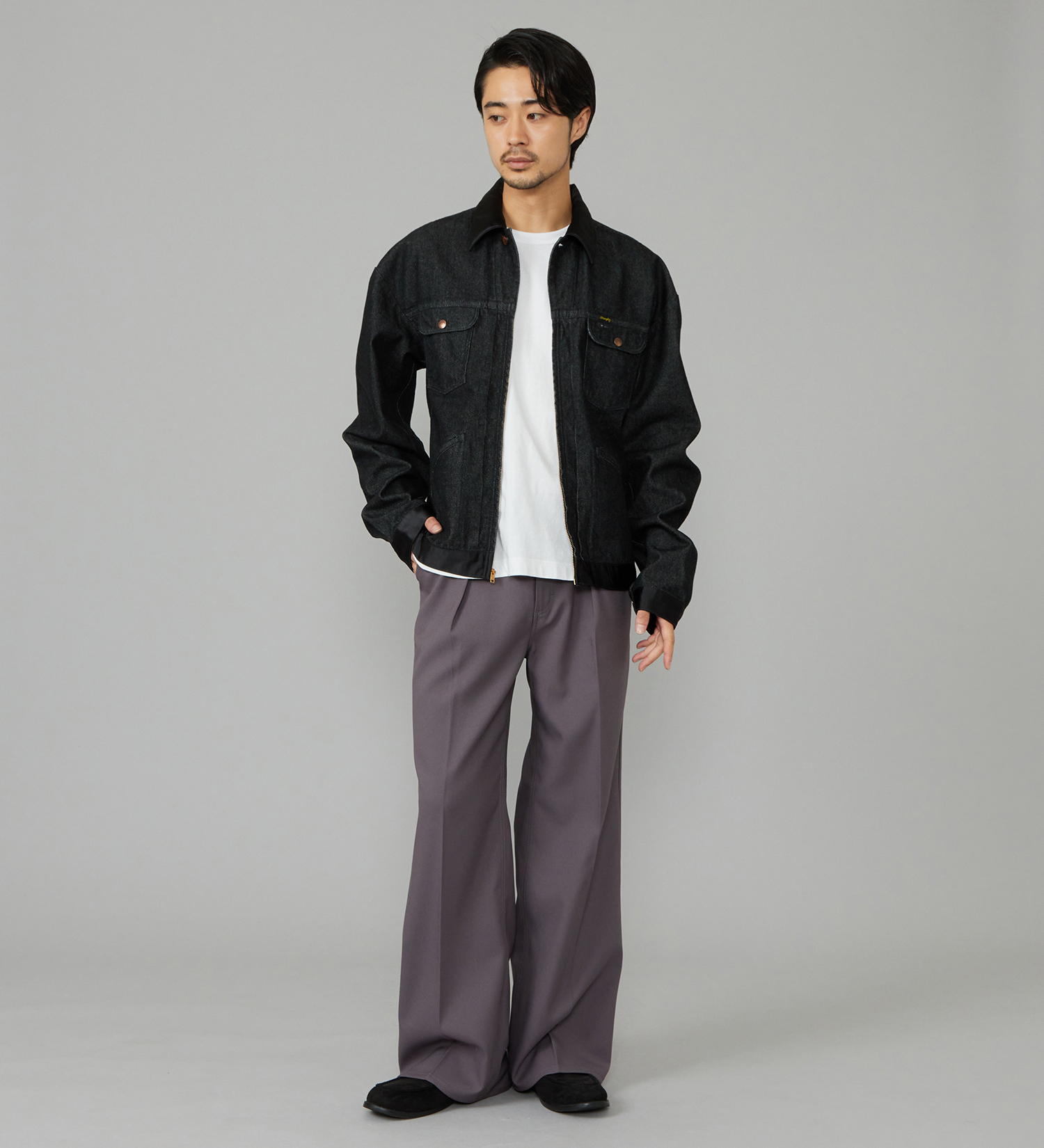 Wrangler(ラングラー)の【試着対象】SWITCHED 24MJZ/デニム×サテンリメイクジャケット【セットアップ可】|ジャケット/アウター/デニムジャケット/レディース|ブラックデニム