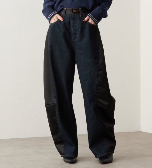 Wrangler(ラングラー)のSWITCHED BARREL JEAN/デニム×サテンリメイクデ二ムパンツ【セットアップ可】|パンツ/デニムパンツ/レディース|インディゴブルー