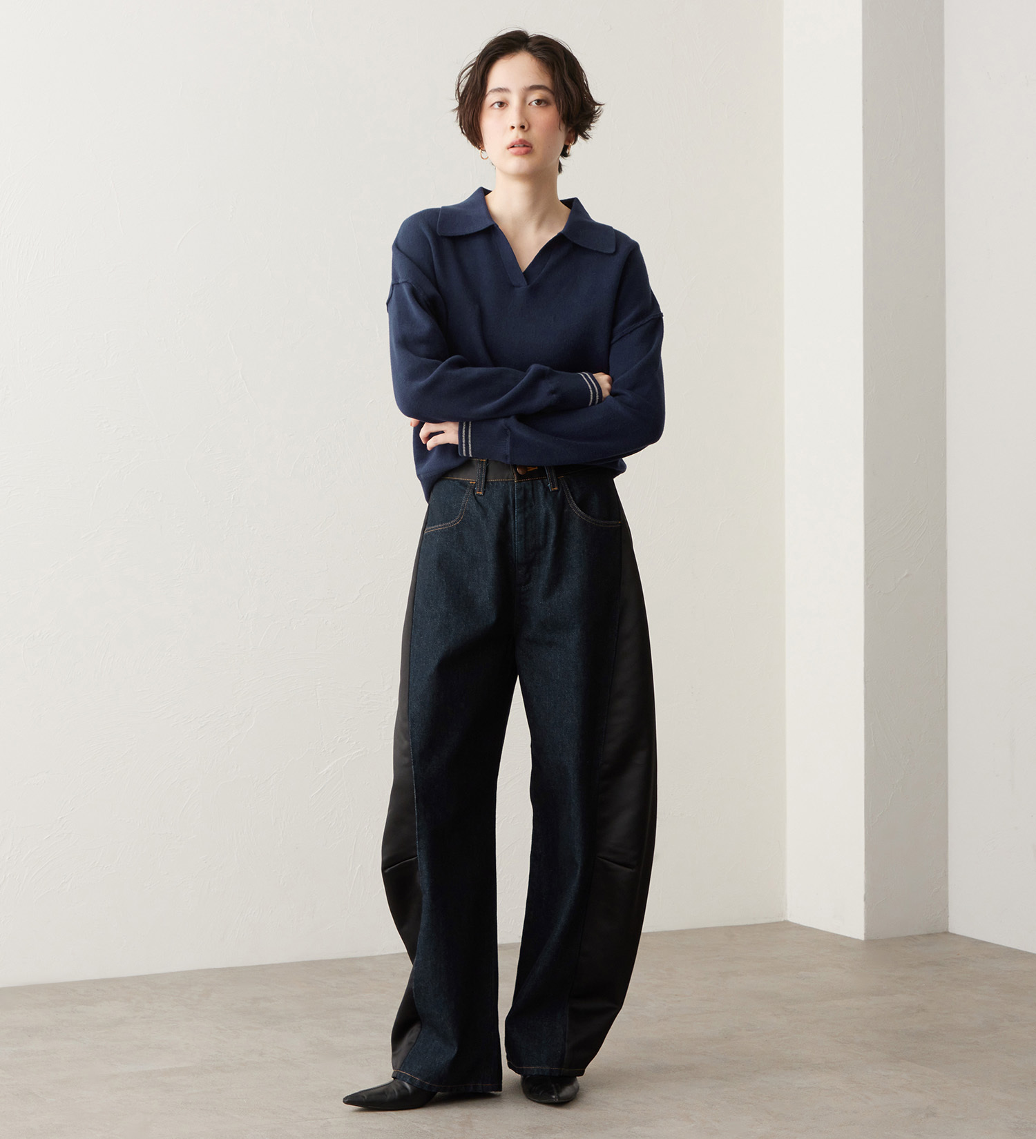 Wrangler(ラングラー)のSWITCHED BARREL JEAN/デニム×サテンリメイクデ二ムパンツ【セットアップ可】|パンツ/デニムパンツ/レディース|インディゴブルー