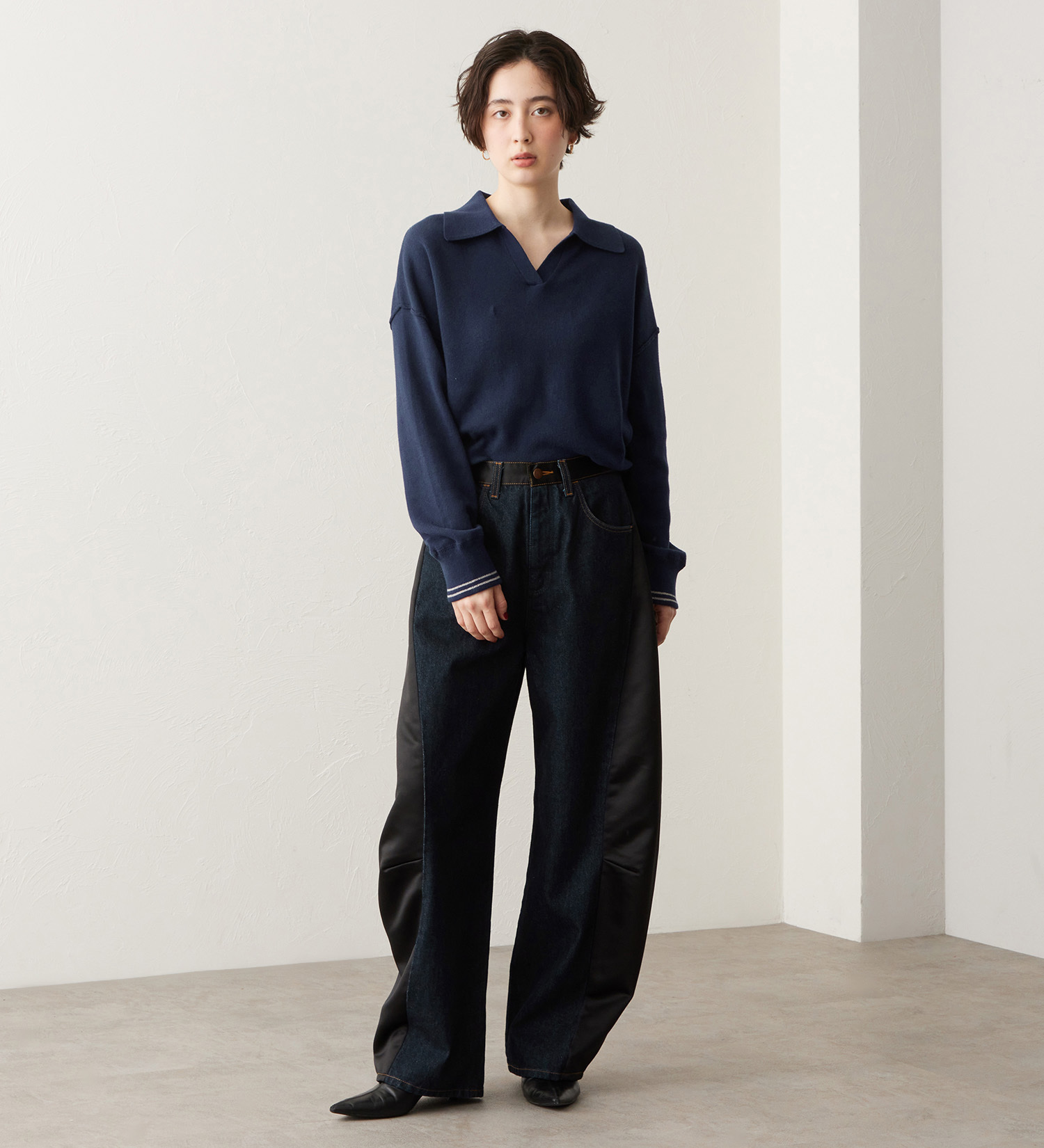 Wrangler(ラングラー)のSWITCHED BARREL JEAN/デニム×サテンリメイクデ二ムパンツ【セットアップ可】|パンツ/デニムパンツ/レディース|インディゴブルー